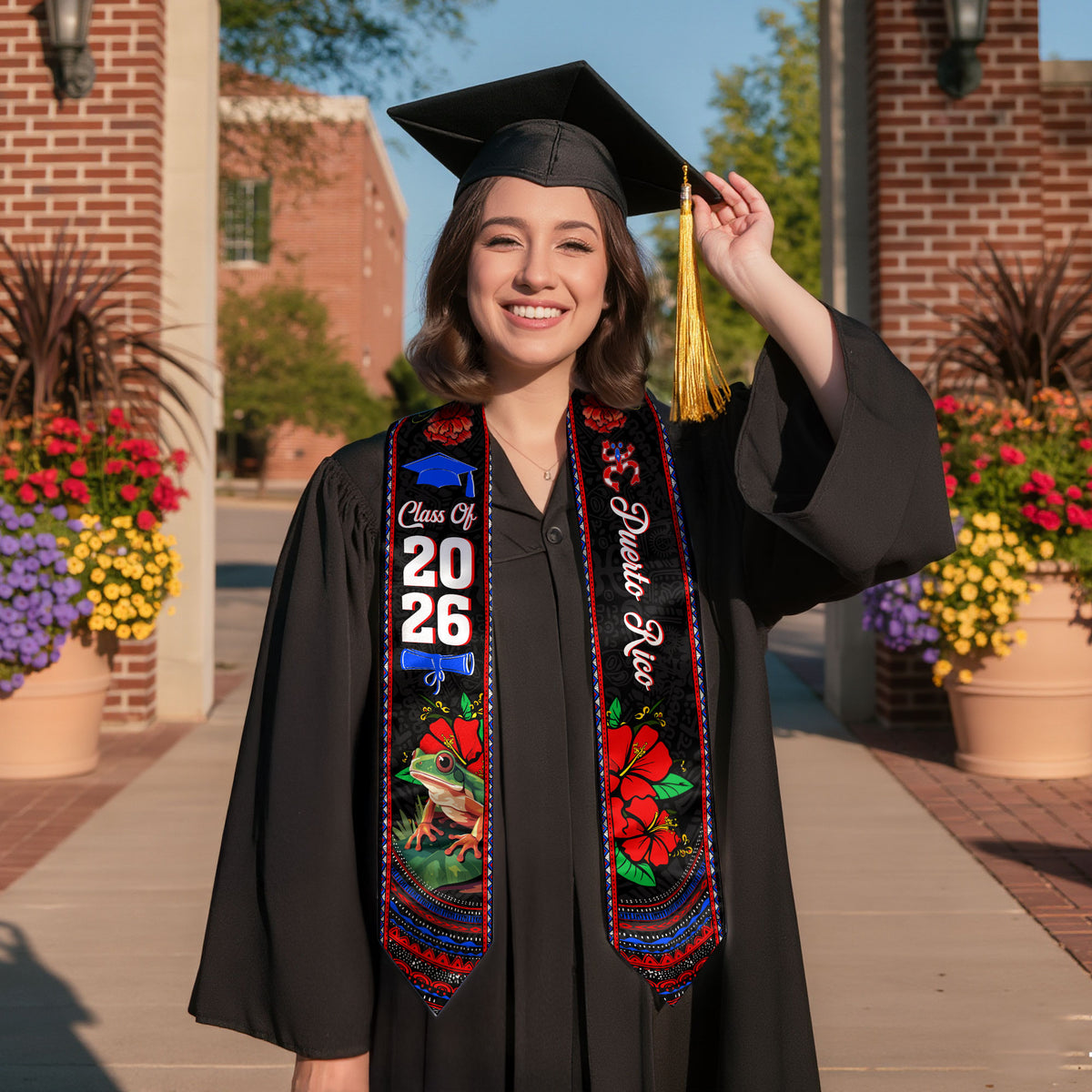 Puerto Rico Coqui Frog Hibiscus Flower Heritage Class of 2026 Graduation Sash Graduation Stole