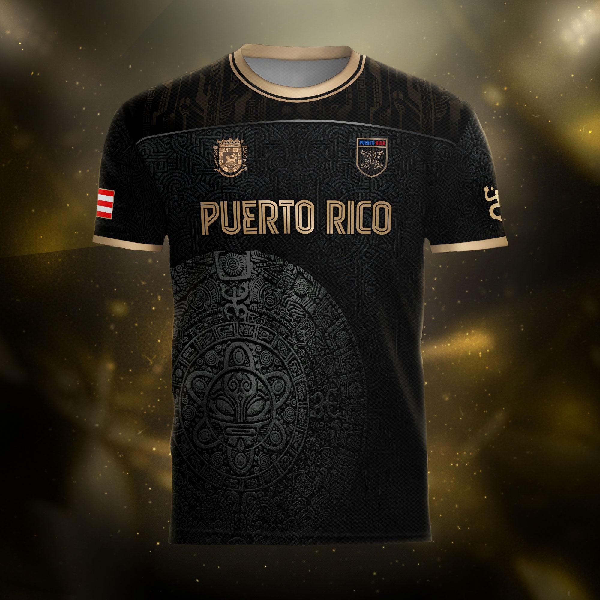 Camiseta de fútbol Puerto Rico Black Gold Taino Symbol Art National Heritage Boricua Pride