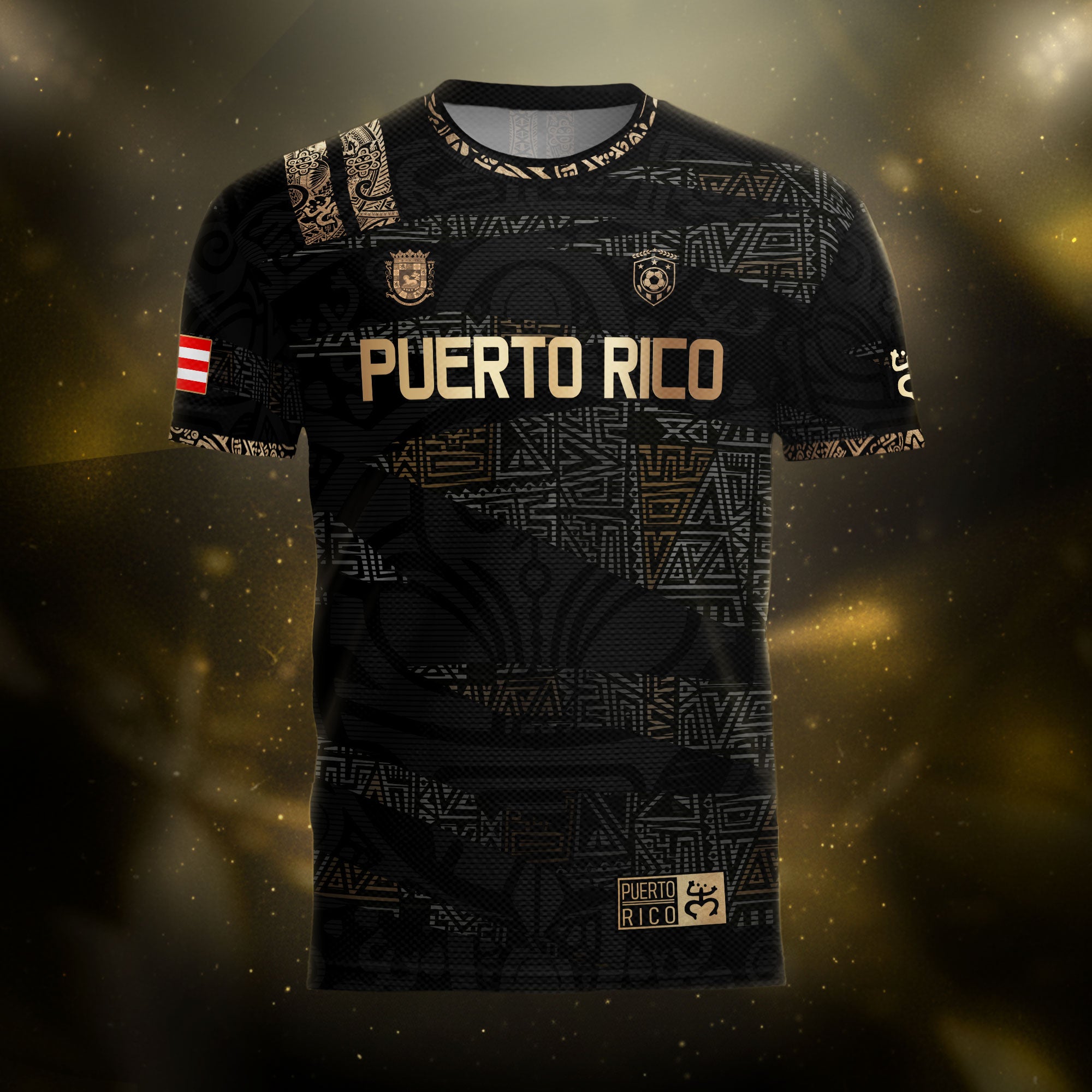 Puerto Rico Black Gold Full Tribal Pattern National Heritage Boricua Soccer Jersey