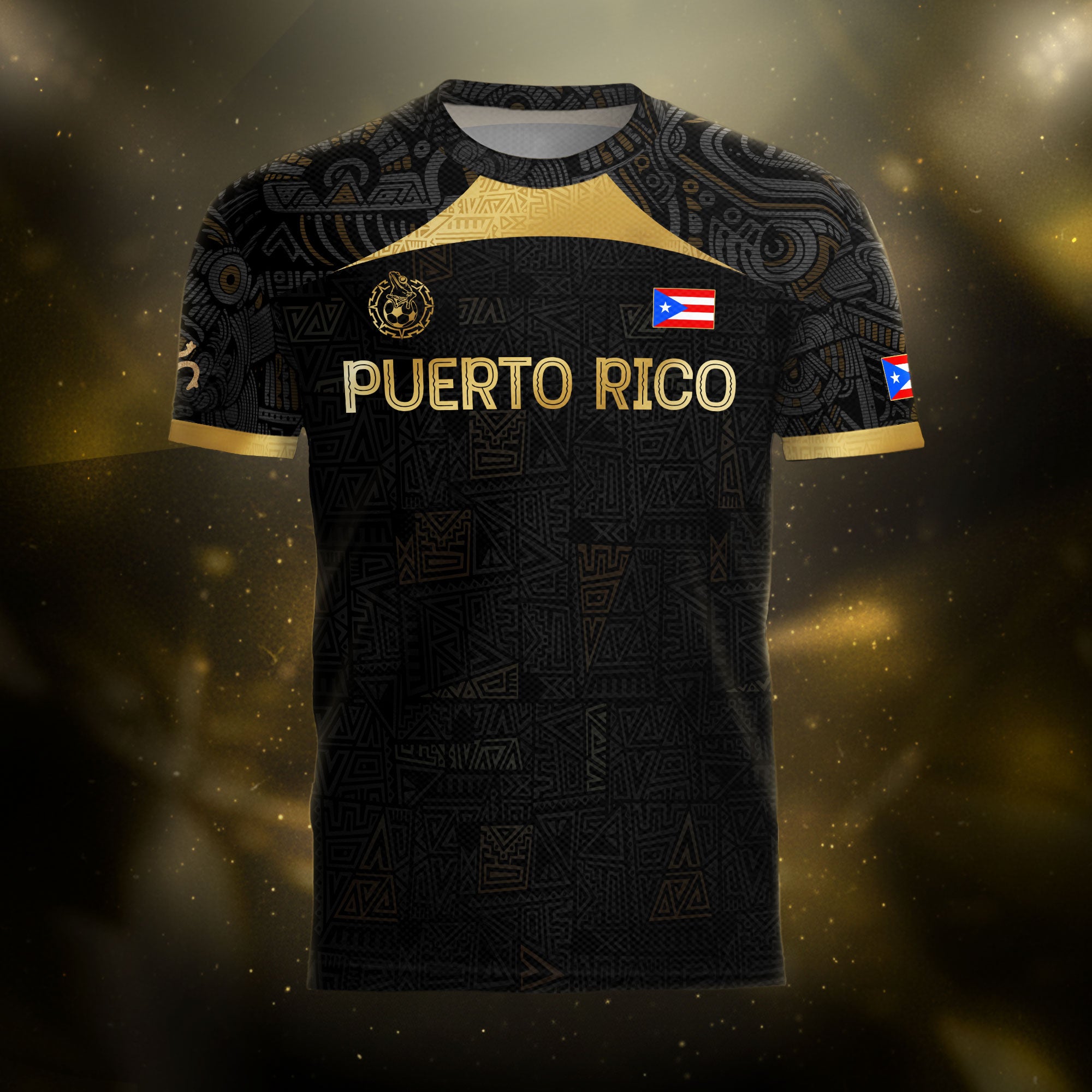 Puerto Rico Black Gold Tribal Graphic Taino Sun National Heritage Soccer Jersey