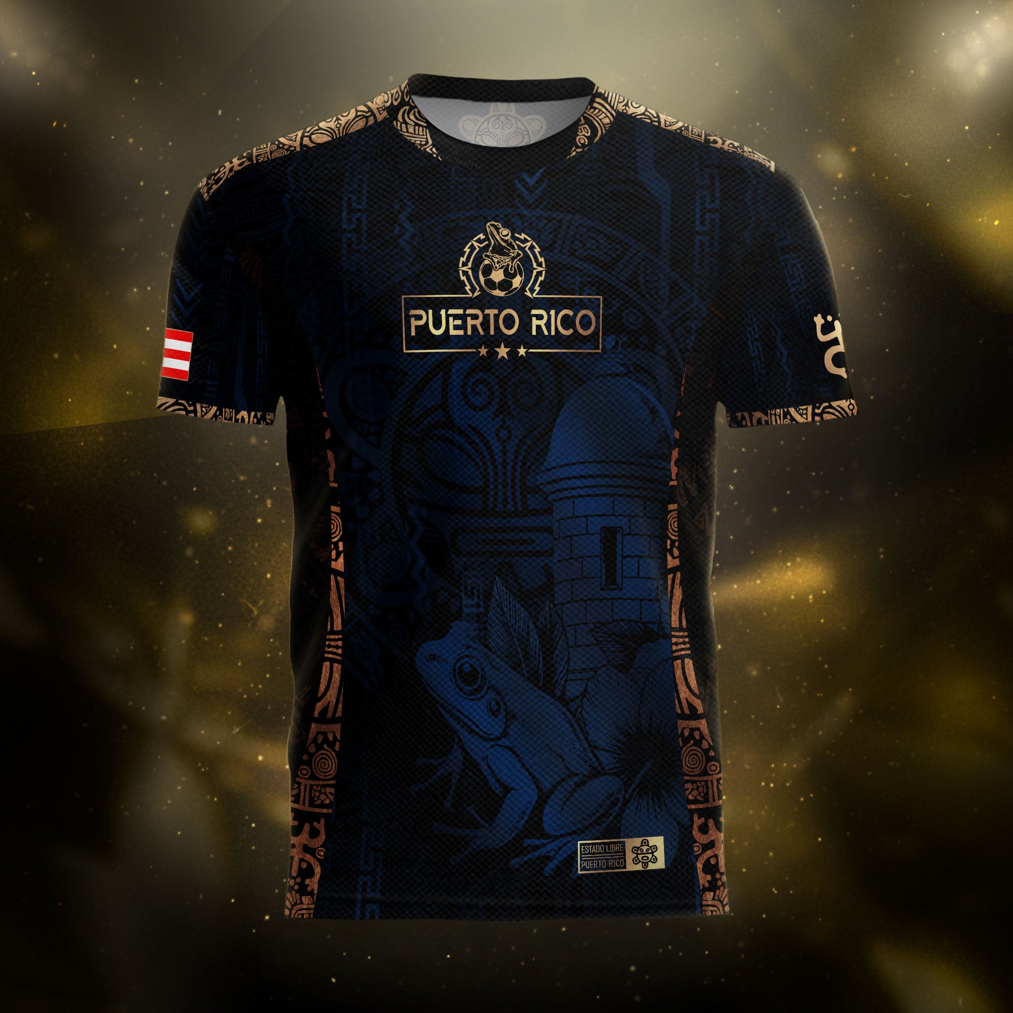 Puerto Rico Navy Gold Taino Sun National Heritage Floral Boricua Pride Soccer Jersey