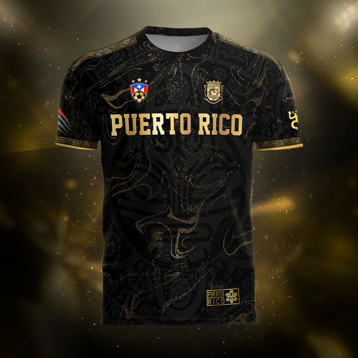 Puerto Rico Black Gold Abstract Taino Sun National Heritage Boricua Soccer Jersey