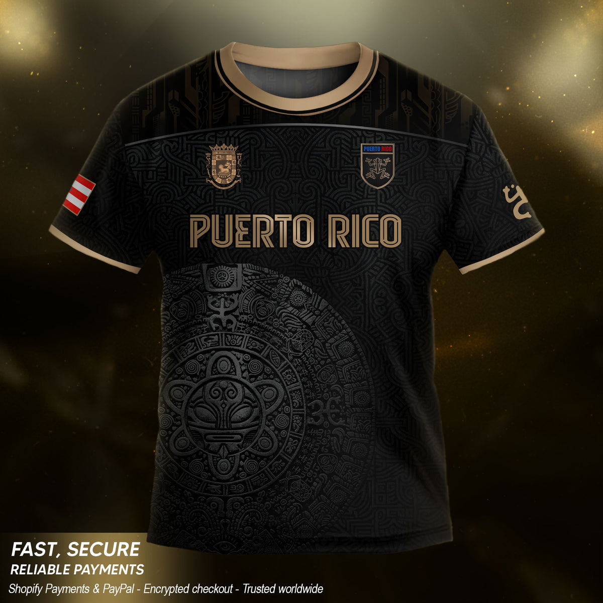 Puerto Rico Kids Youth Black Gold Taino Sun National Heritage Boricua Soccer Jersey