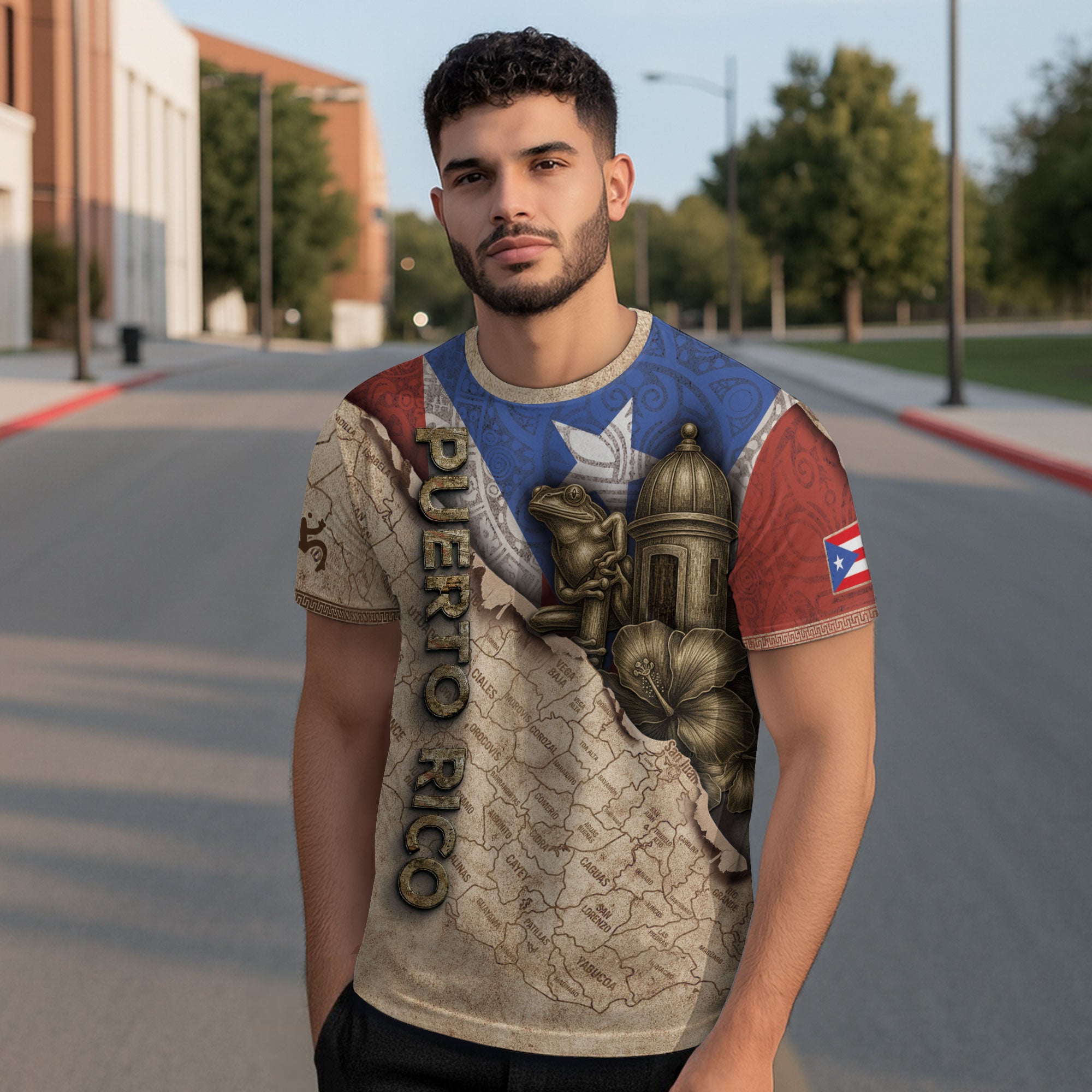 Puerto Rico Map Coqui Frog Hibiscus Garita Heritage Pride Boricua Spirit Shirt