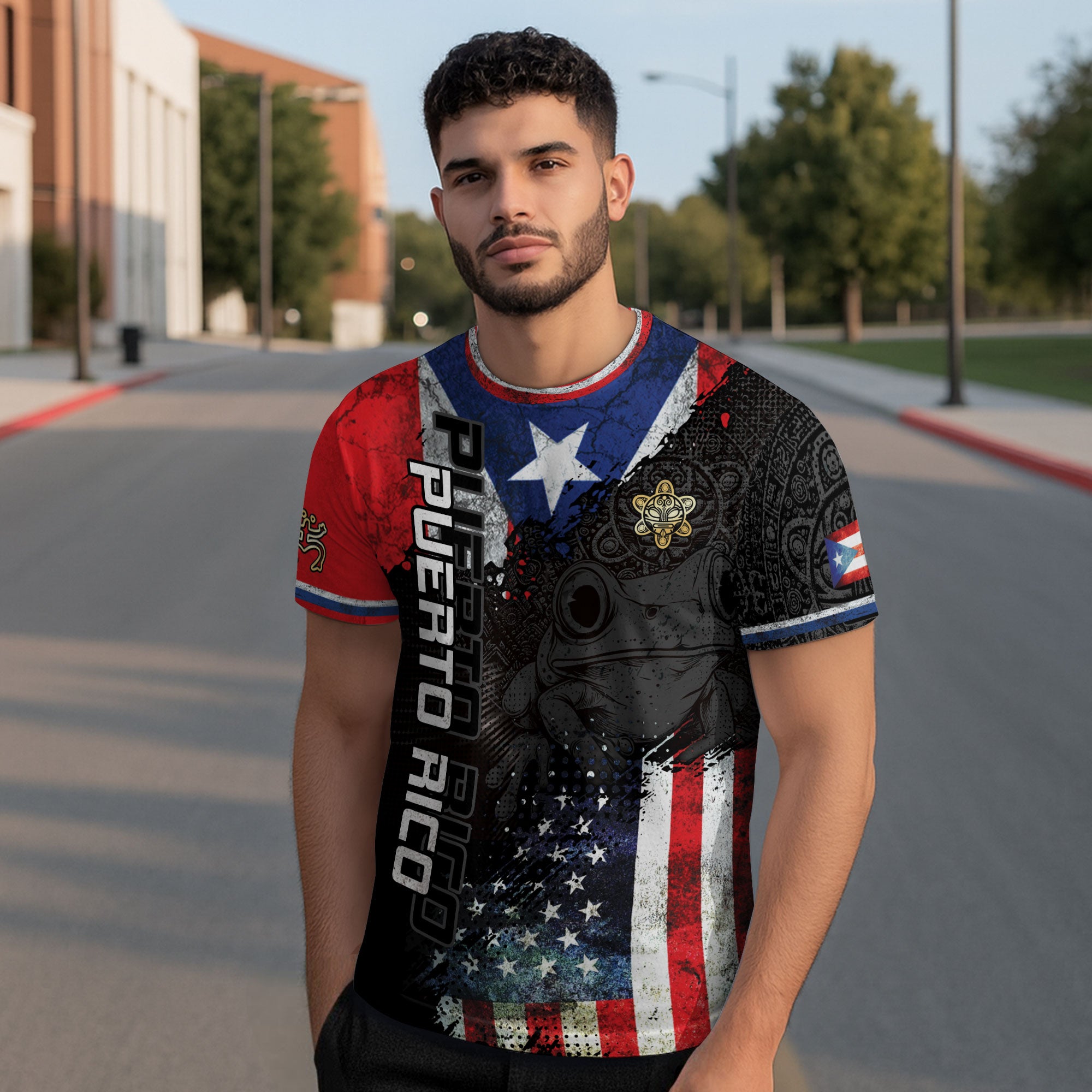 Puerto Rico USA Flag Coqui Frog Taino Heritage Pride American Roots Boricua Shirt