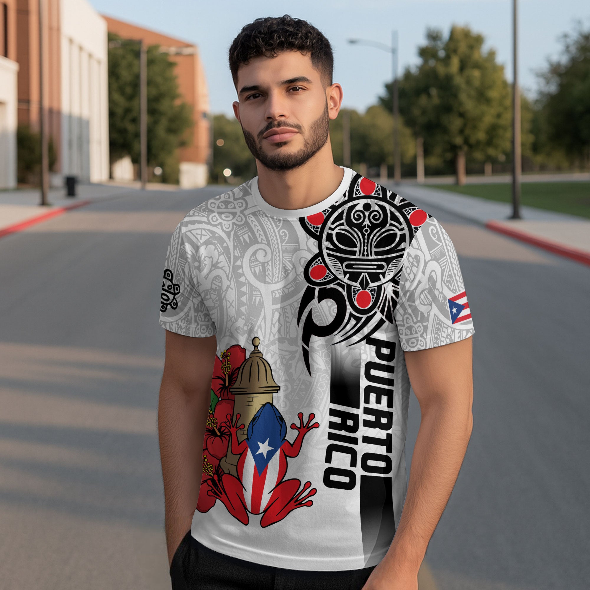 Puerto Rico Coqui Rana Taino Art Garita Hibiscus Heritage Pride Boricua Camisa