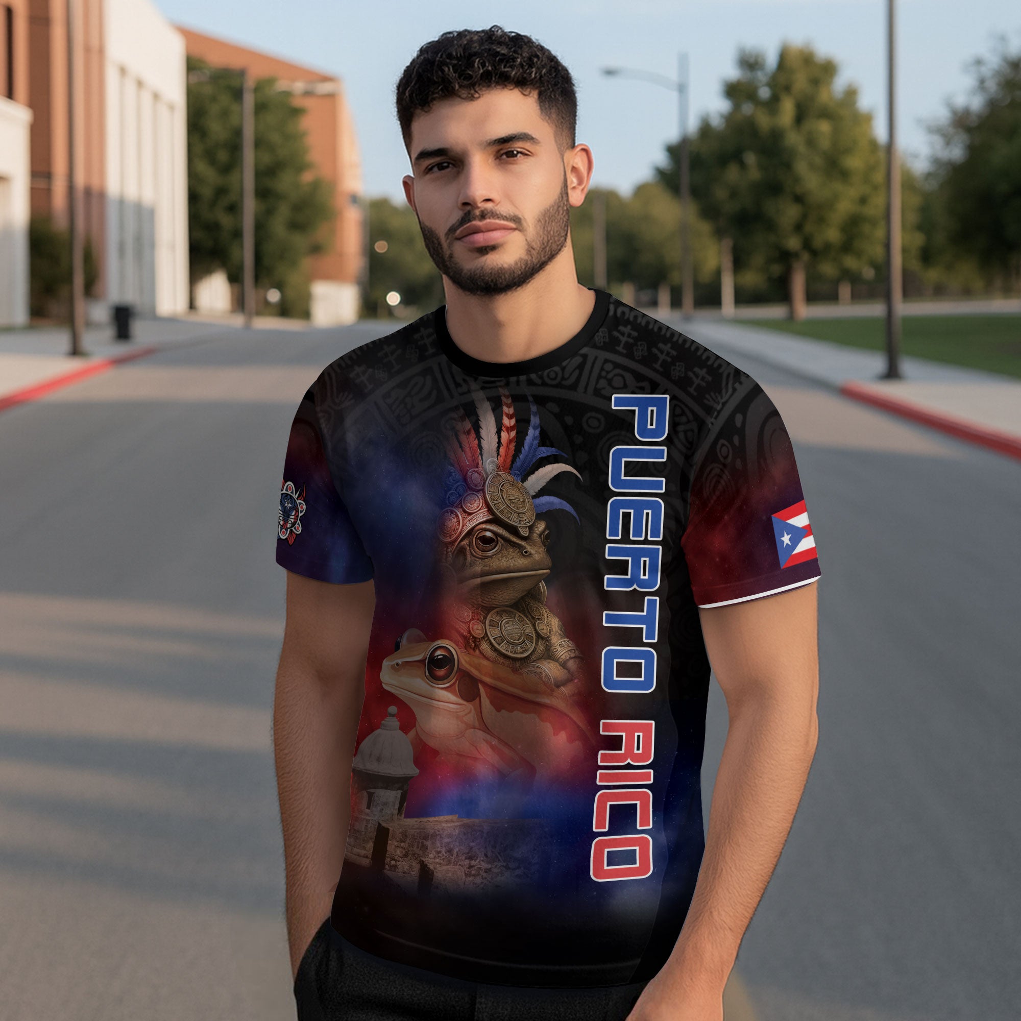 Puerto Rico Coqui Frog Taino Warrior Heritage Boricua Pride Galaxy Nebula Shirt