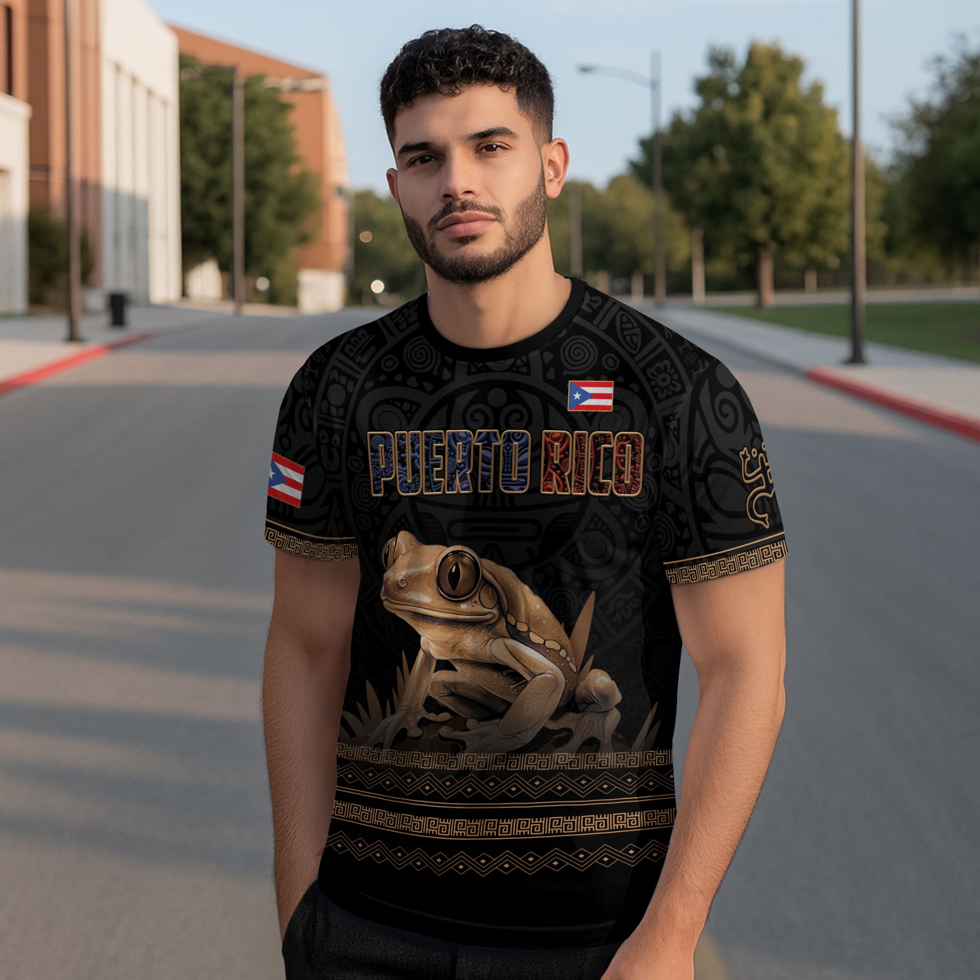 Puerto Rico Coqui Frog Taino Heritage Boricua Pride Tribal Culture Pattern Shirt