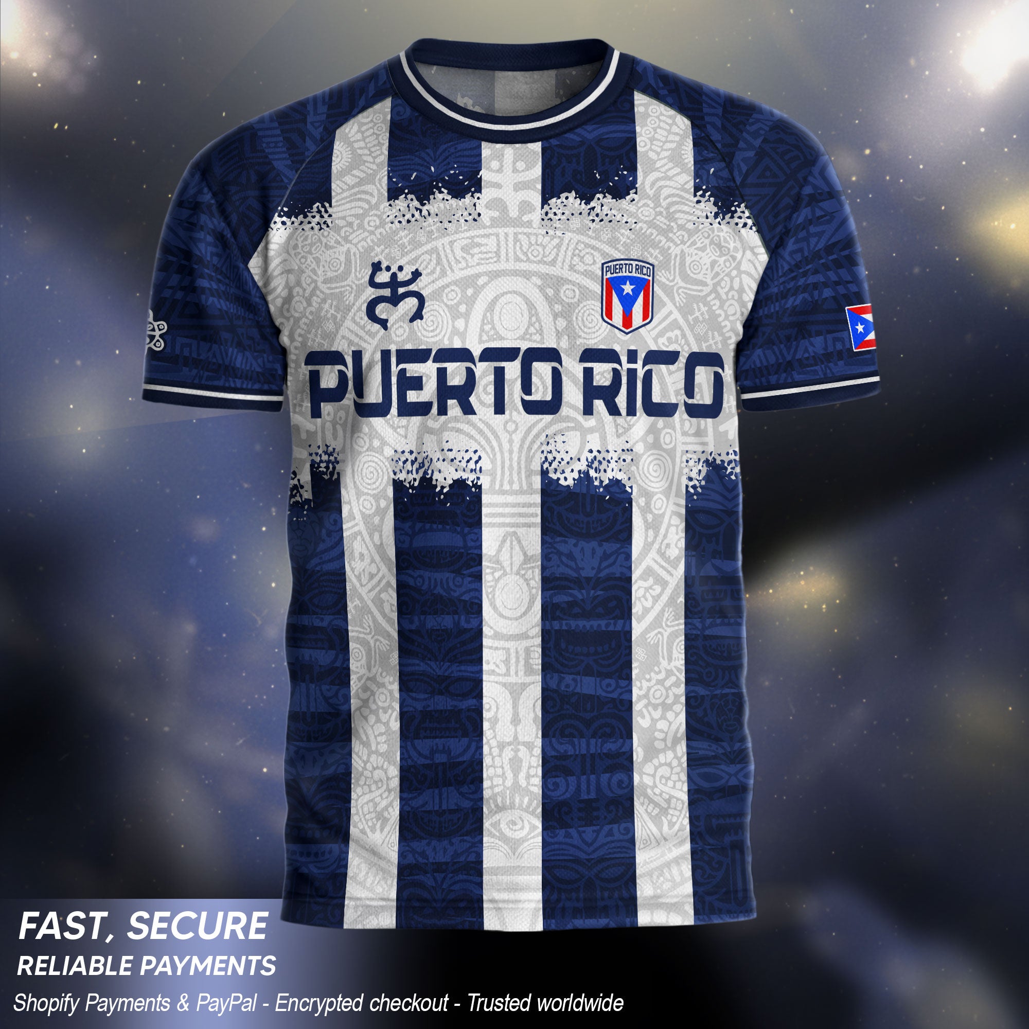 Puerto Rico Boricua Coqui Frog Taino Tribal National Soccer Jersey White Navy