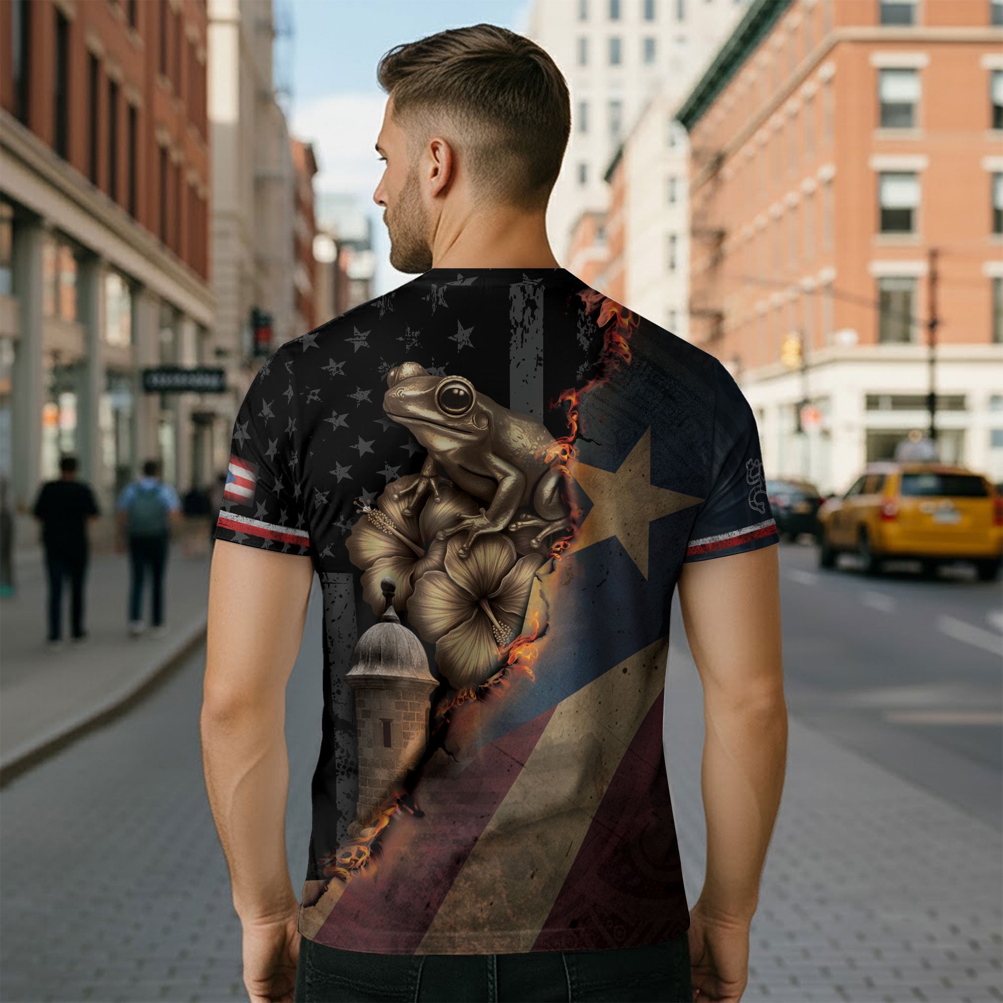 Bandera de Puerto Rico Coqui Hibiscus Taino Heritage Pride Boricua Fire Spirit Shirt
