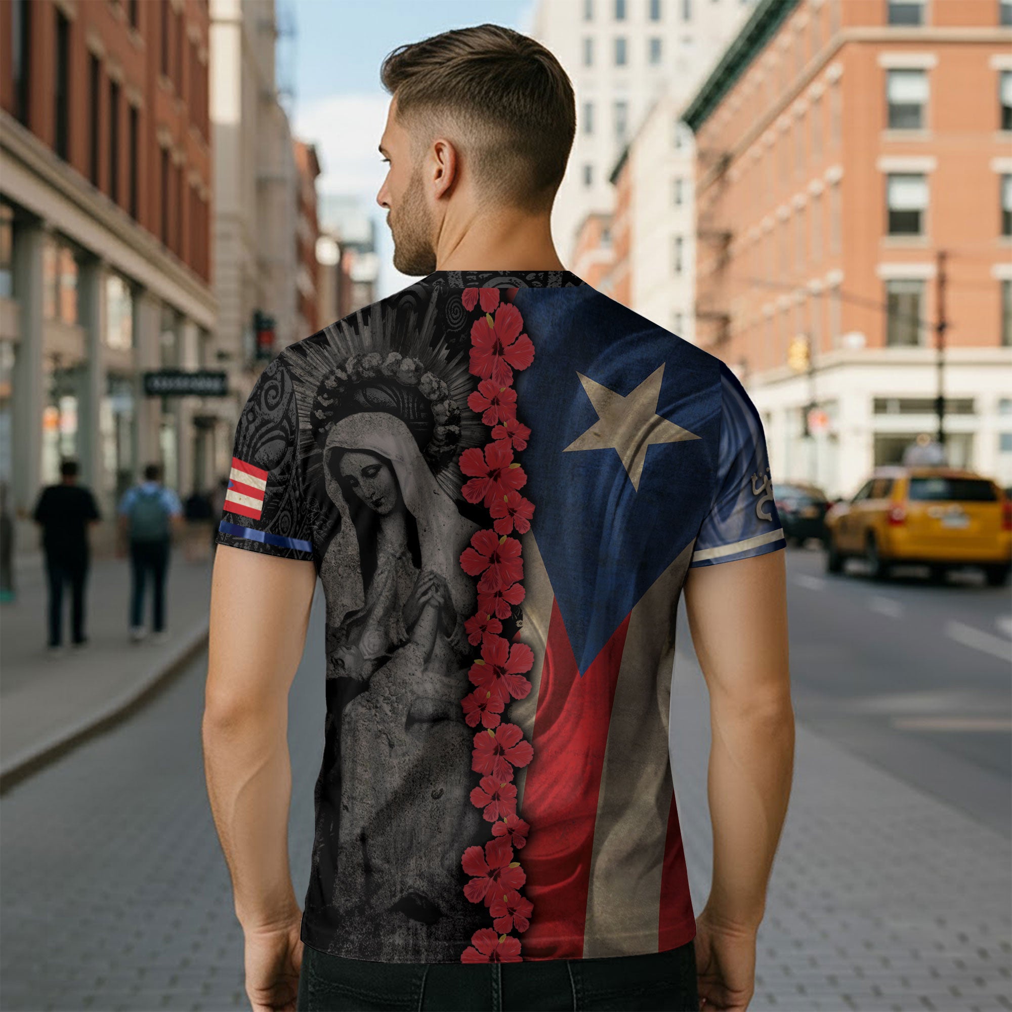 Puerto Rico Flag Virgin Mary Hibiscus Taino Heritage Pride Faith Boricua Shirt