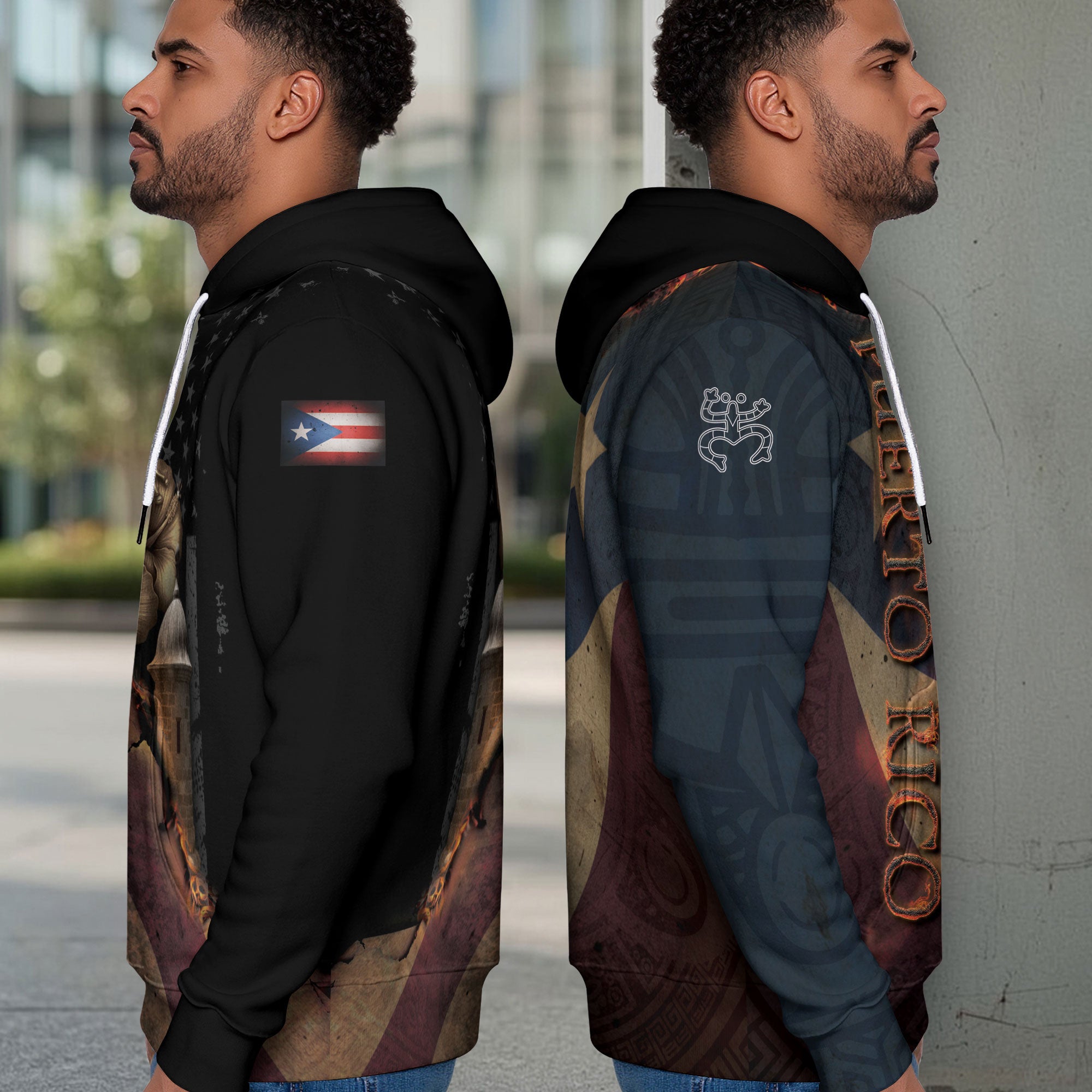 Puerto Rico Flag Boricua Coqui Frog El Morro Taino Tribal Black Gold Heritage Hoodie