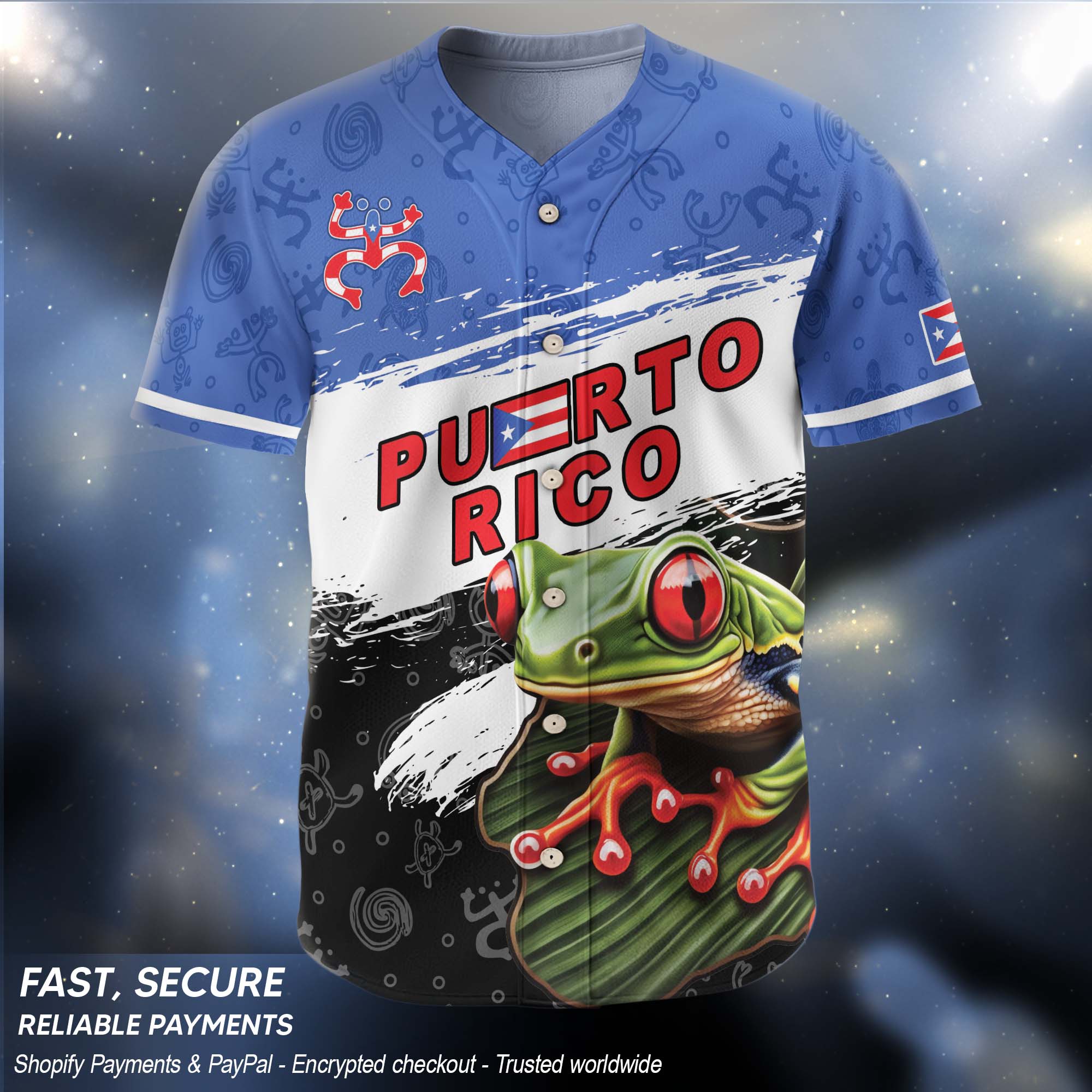 Puerto Rico Coqui Frog Tropical Boricua Tribal Graphic Puerto Rico Baseball Jersey