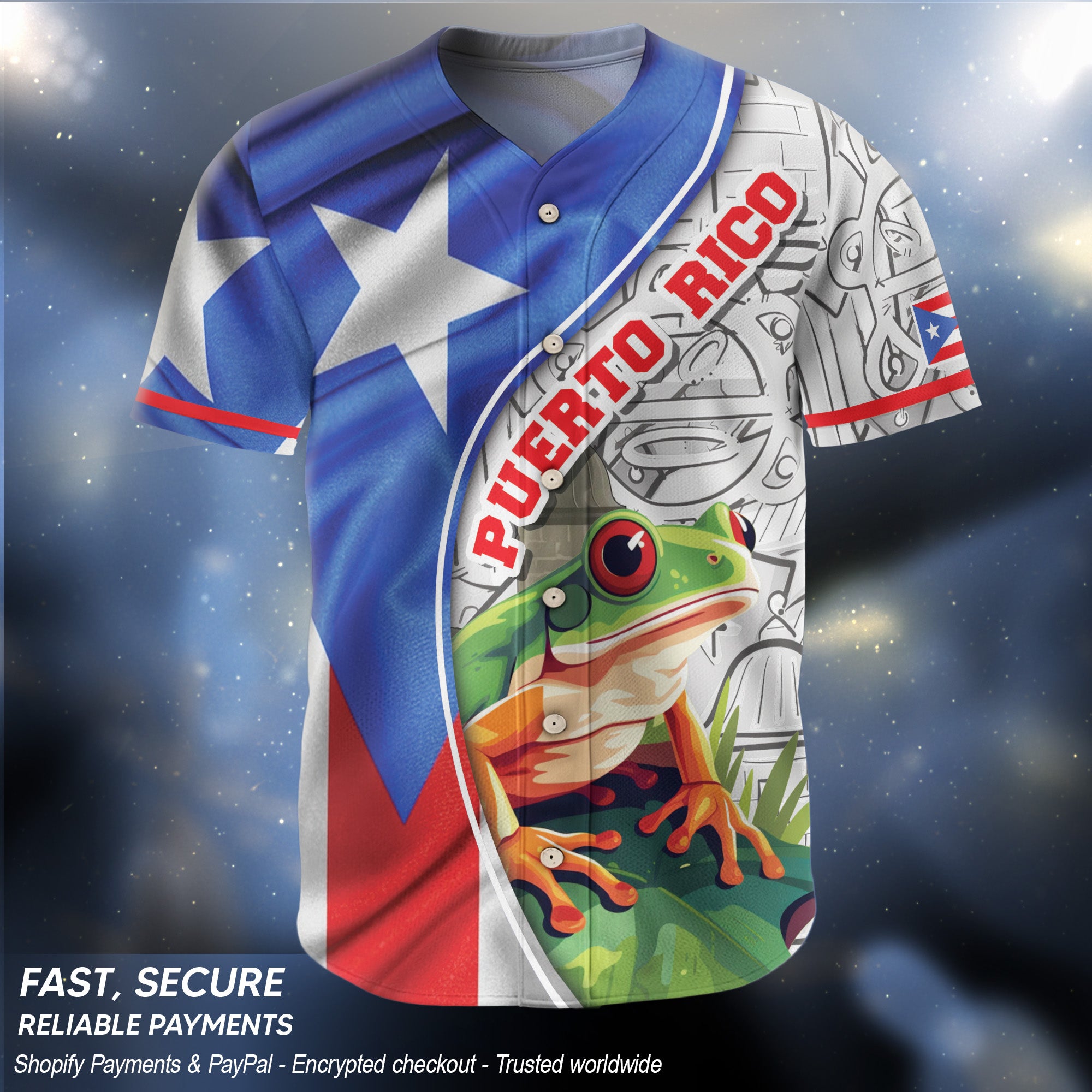 Puerto Rico Boricua Flag Coqui Frog Heritage Tropical Graphic Baseball Jersey