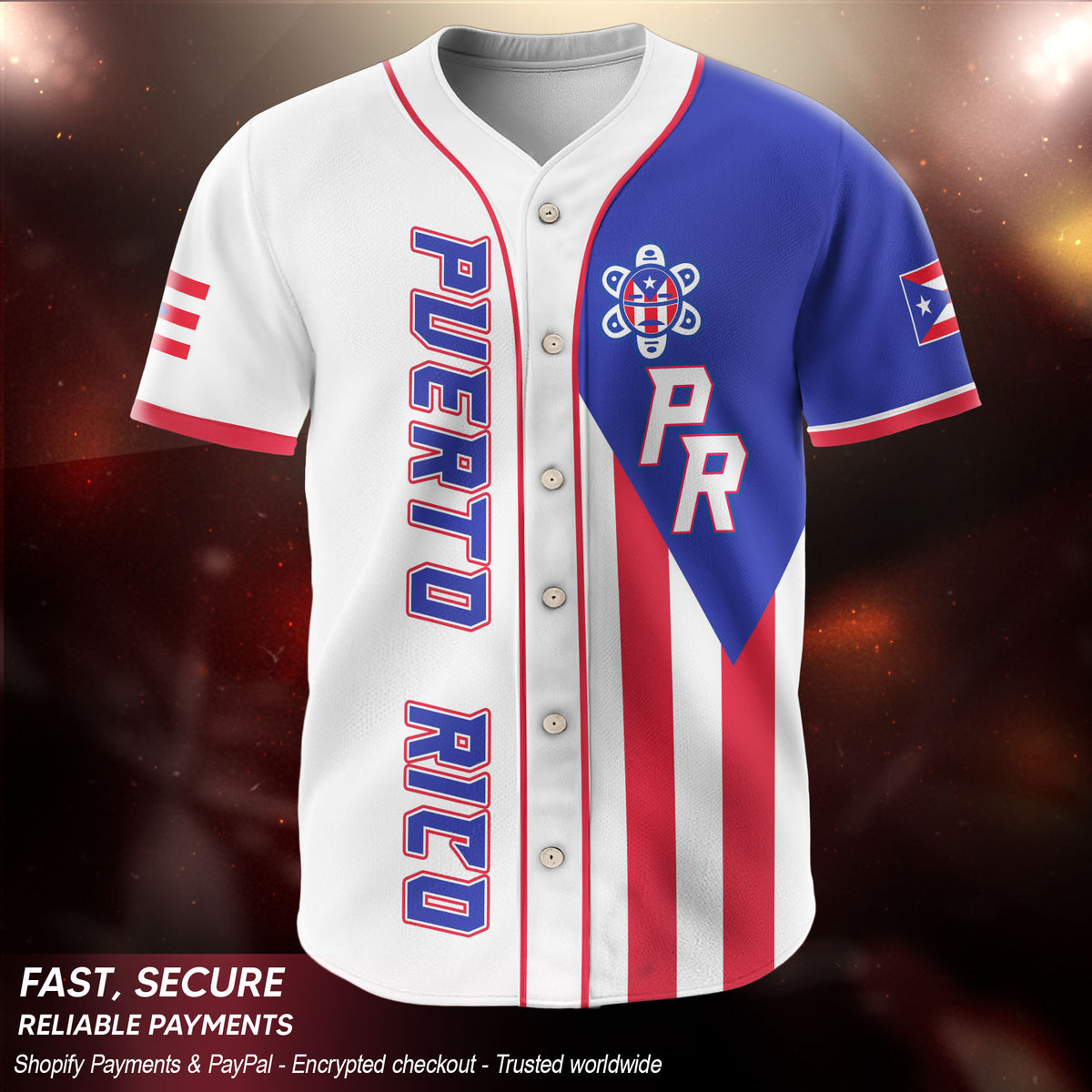 Puerto Rico Boricua Flag White Red Blue Coqui Frog Heritage Baseball Jersey
