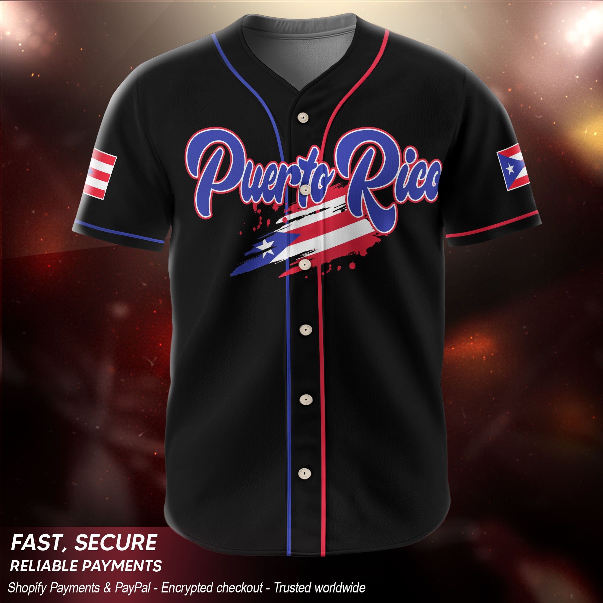 Puerto Rico Boricua Black Blue Red Splatter Coqui Frog Heritage Baseball Jersey