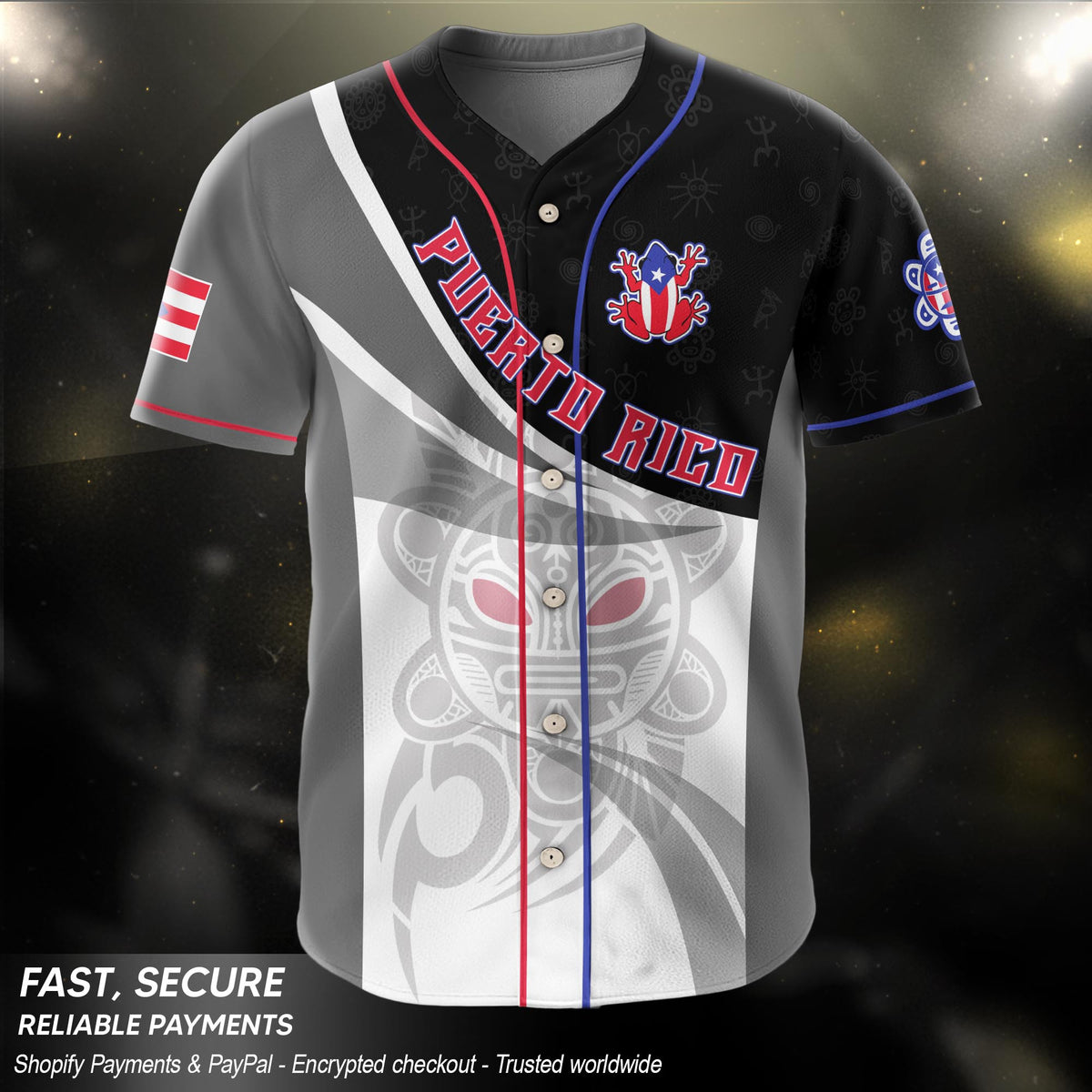 Puerto Rico Boricua Gray Red Fortress Coqui Frog Heritage Graphic Baseball Jersey