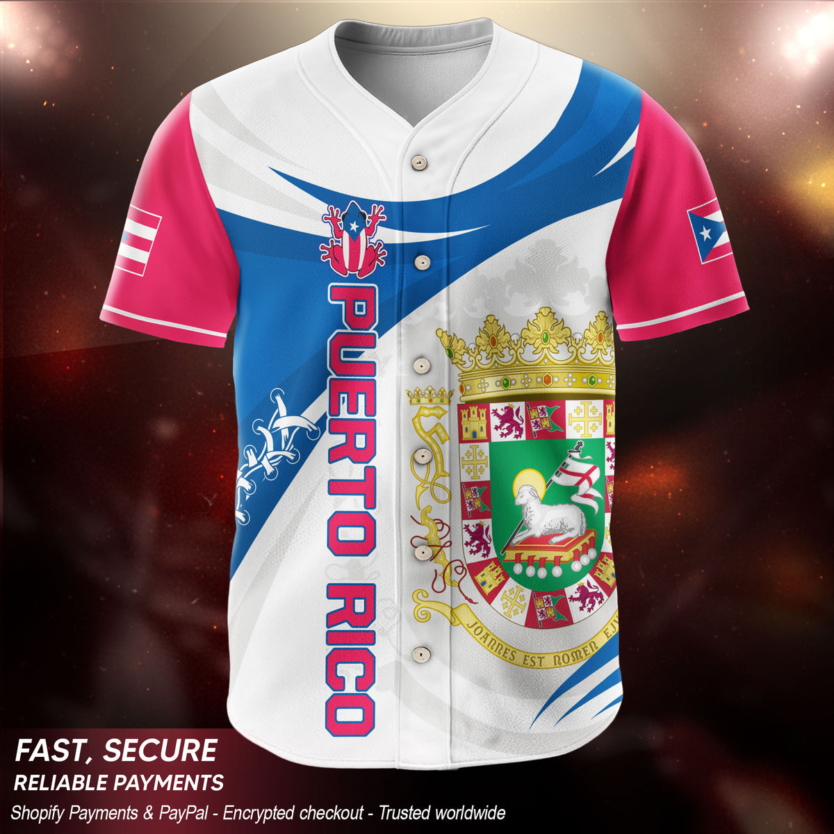 Puerto Rico Boricua White Royal Coat Of Arms Flag Heritage Graphic Baseball Jersey