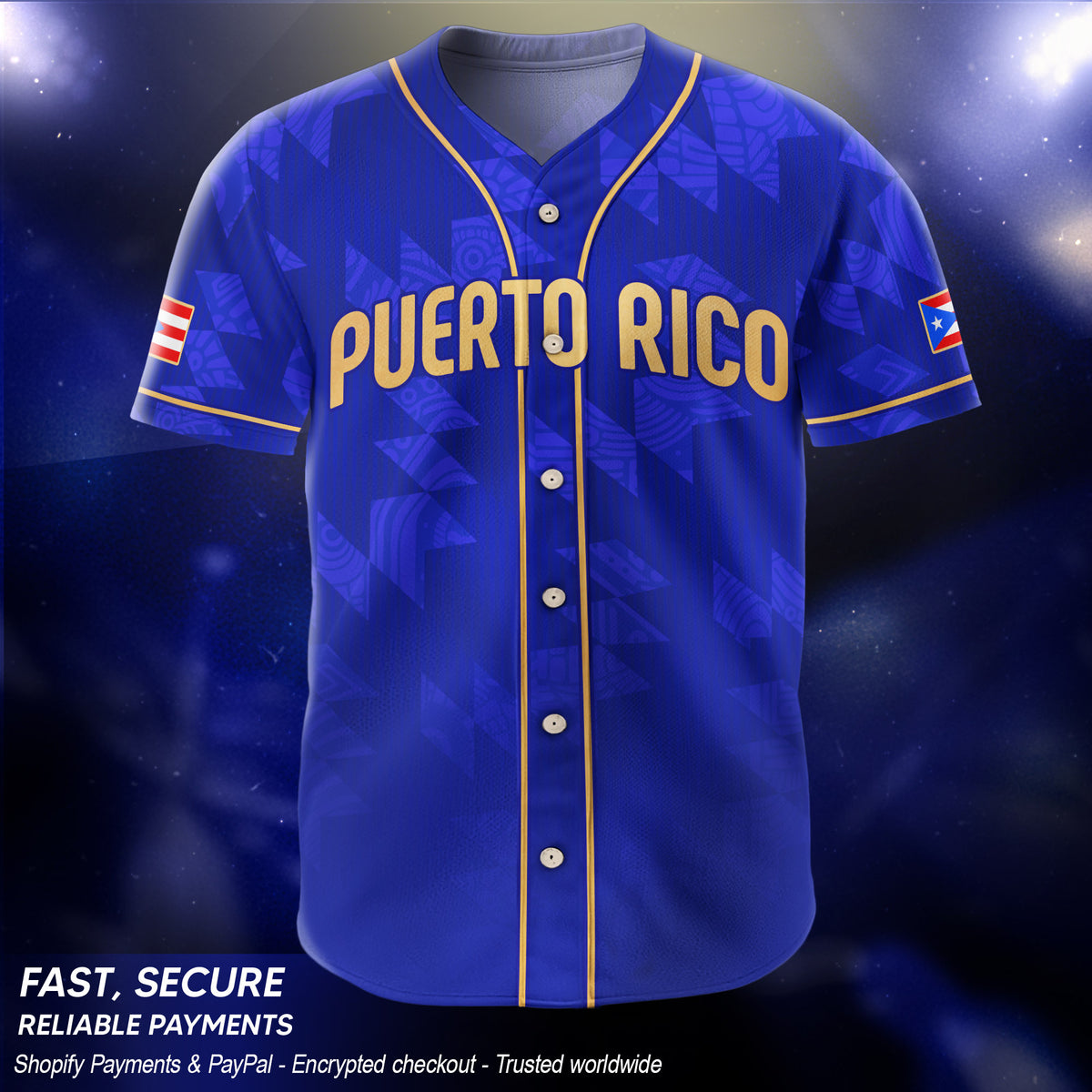 Puerto Rico Boricua Navy Blue Gold Tribal Sun Heritage Graphic Baseball Jersey