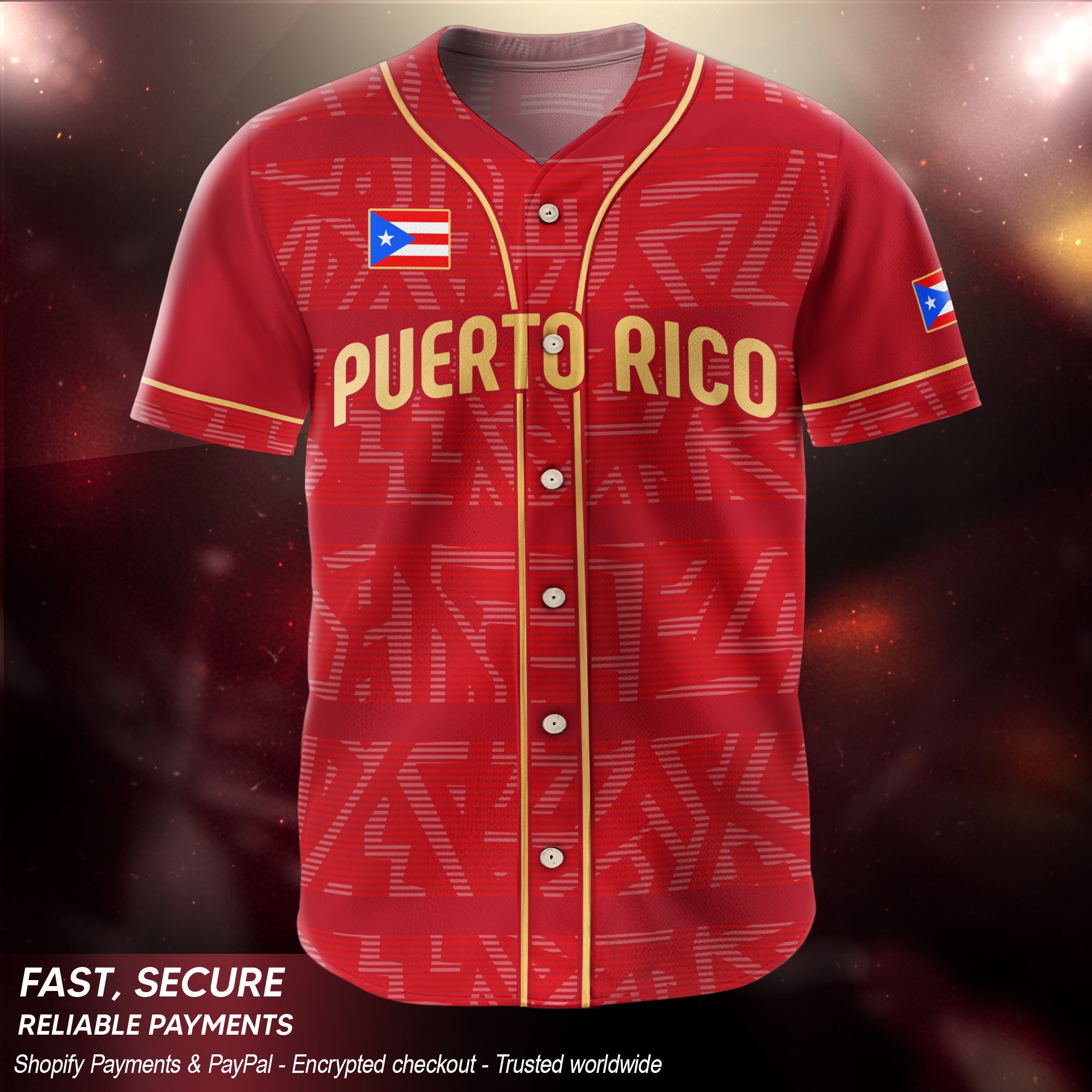 Puerto Rico Boricua Red Gold Taino Sun National Heritage Graphic Baseball Jersey