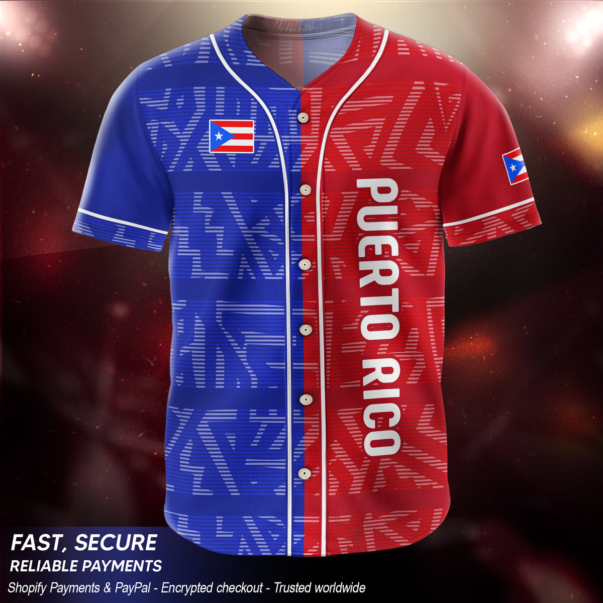 Puerto Rico Boricua Blue Red Split Taino Sun Heritage Graphic Baseball Jersey