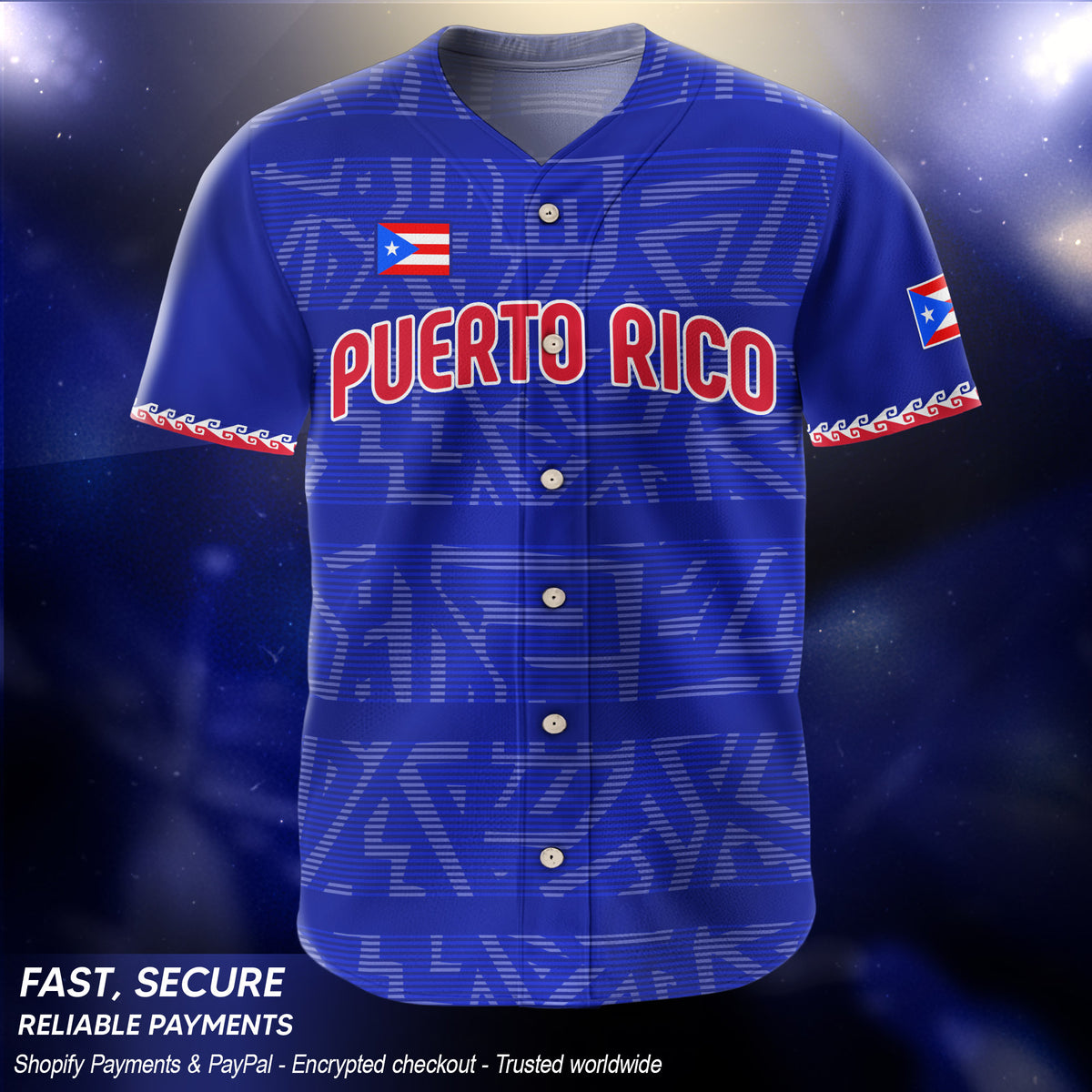 Puerto Rico Boricua Navy Royal Blue Taino Pattern Coqui Frog Baseball Jersey