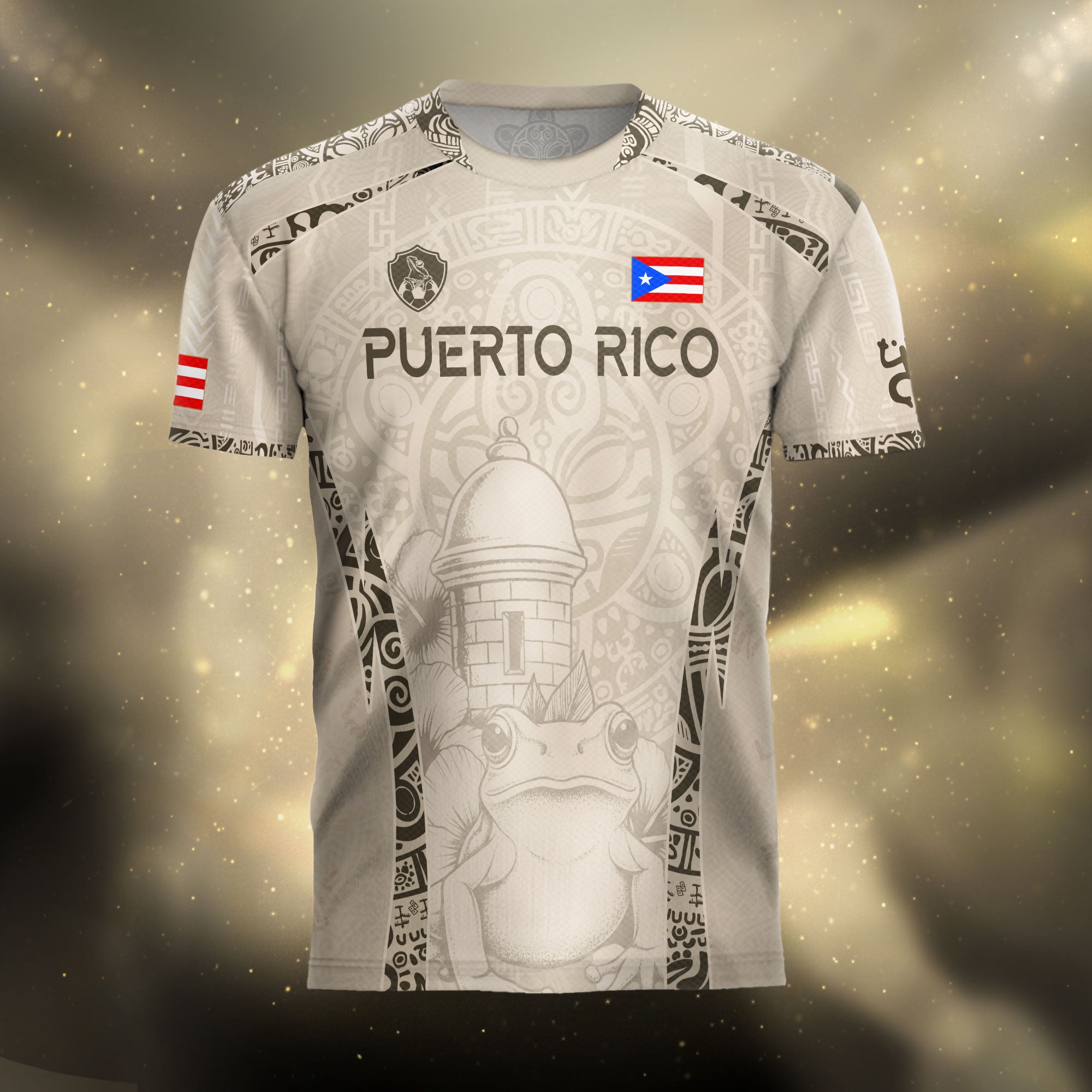 Puerto Rico Heritage Orgullo Boricua Beige Coqui Frog El Morro Fortress Soccer Jersey