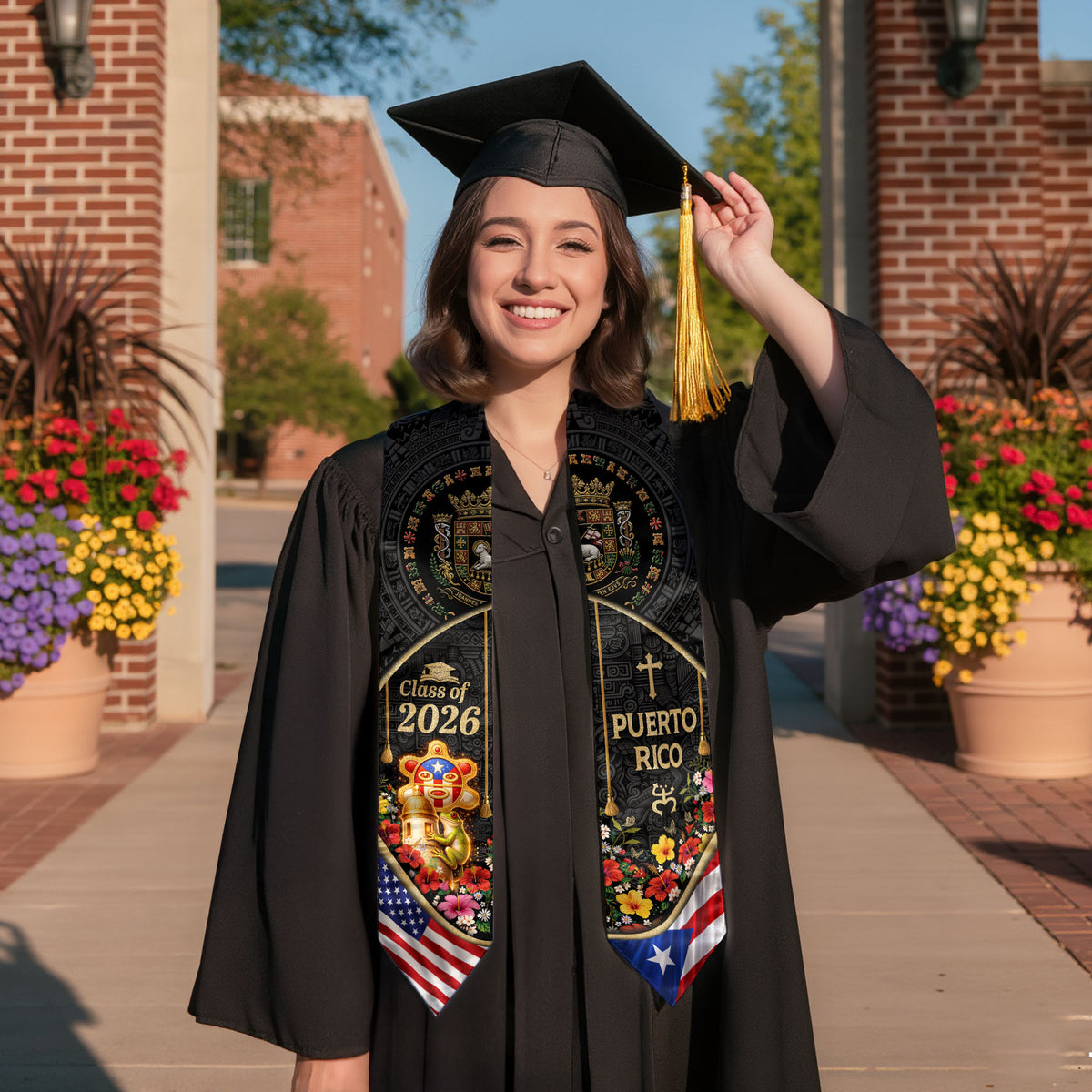 Puerto Rico Graduation Stole 2026 Coqui Taino Sun Garita PR US Flag Sash