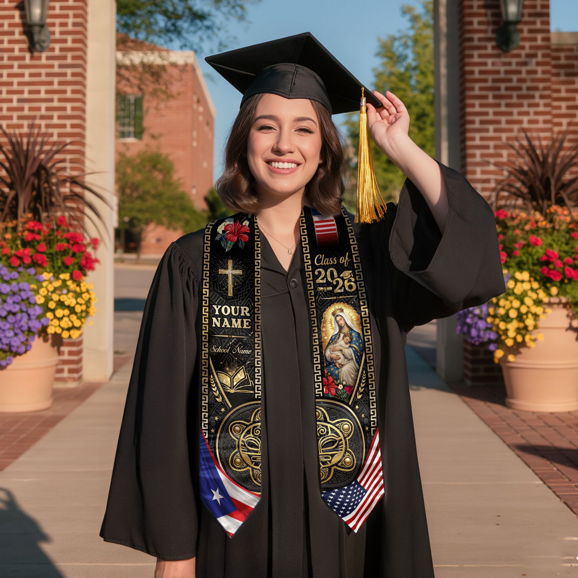 Puerto Rico USA Graduation Stole 2026 - Personalized Name Taino Heritage Sash