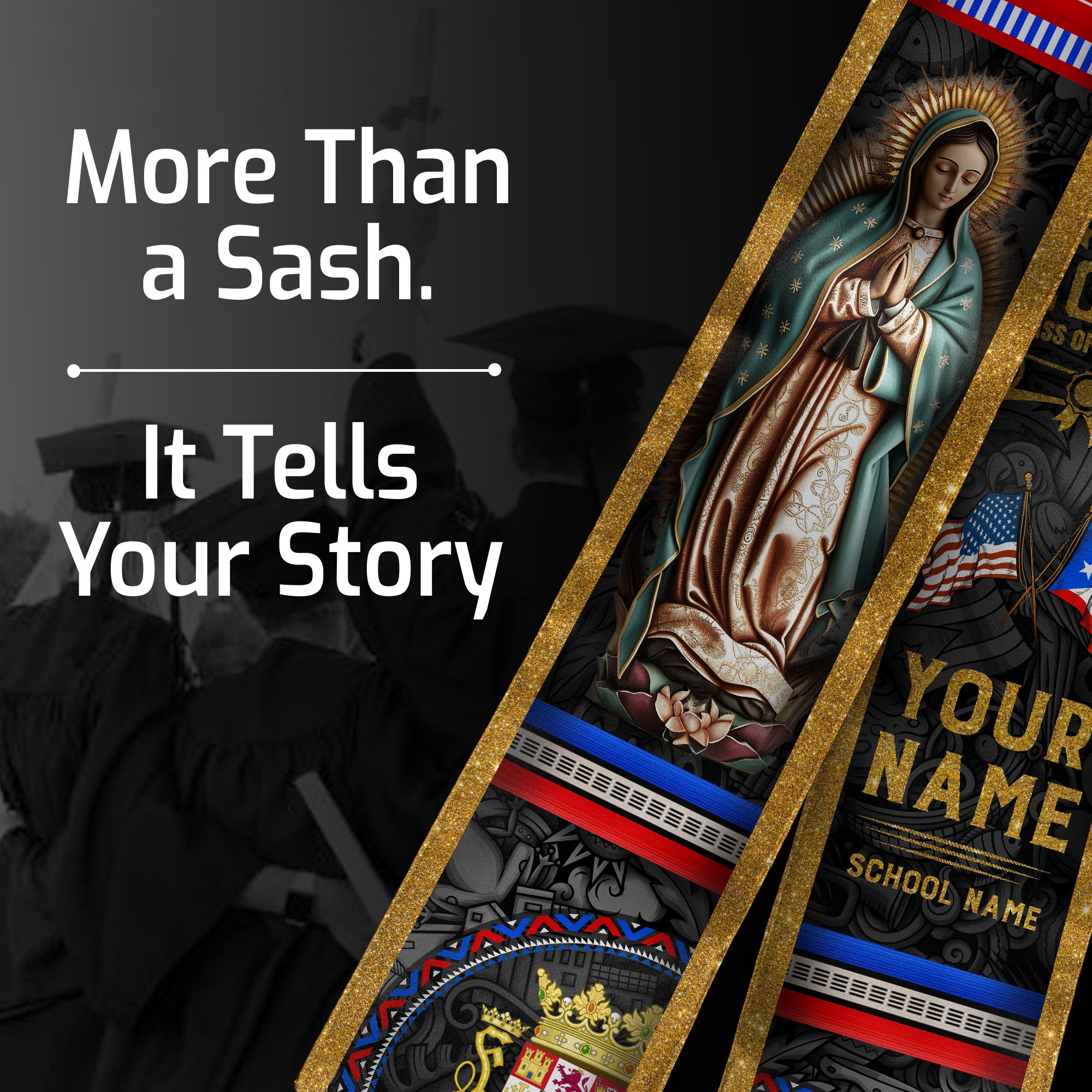 Custom Puerto Rico American Flag Graduation Sash Virgin Mary 2026 Graduation Stole