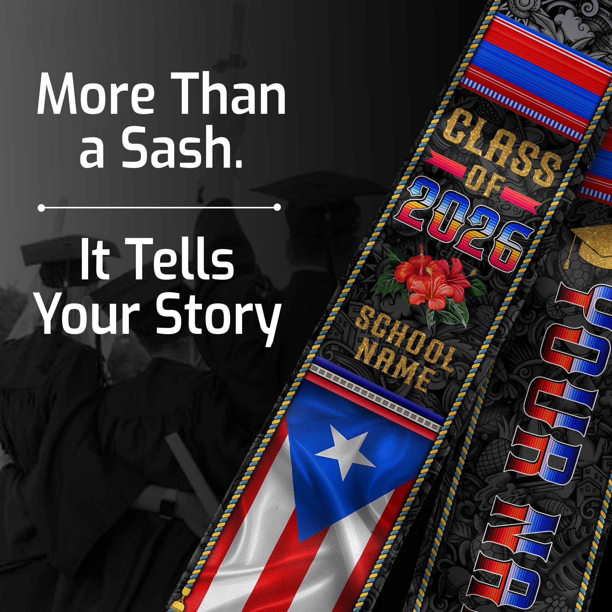 Puerto Rico Graduation Stole 2026 Vintage Custom Puerto Rican Flag Sash Class of 2026