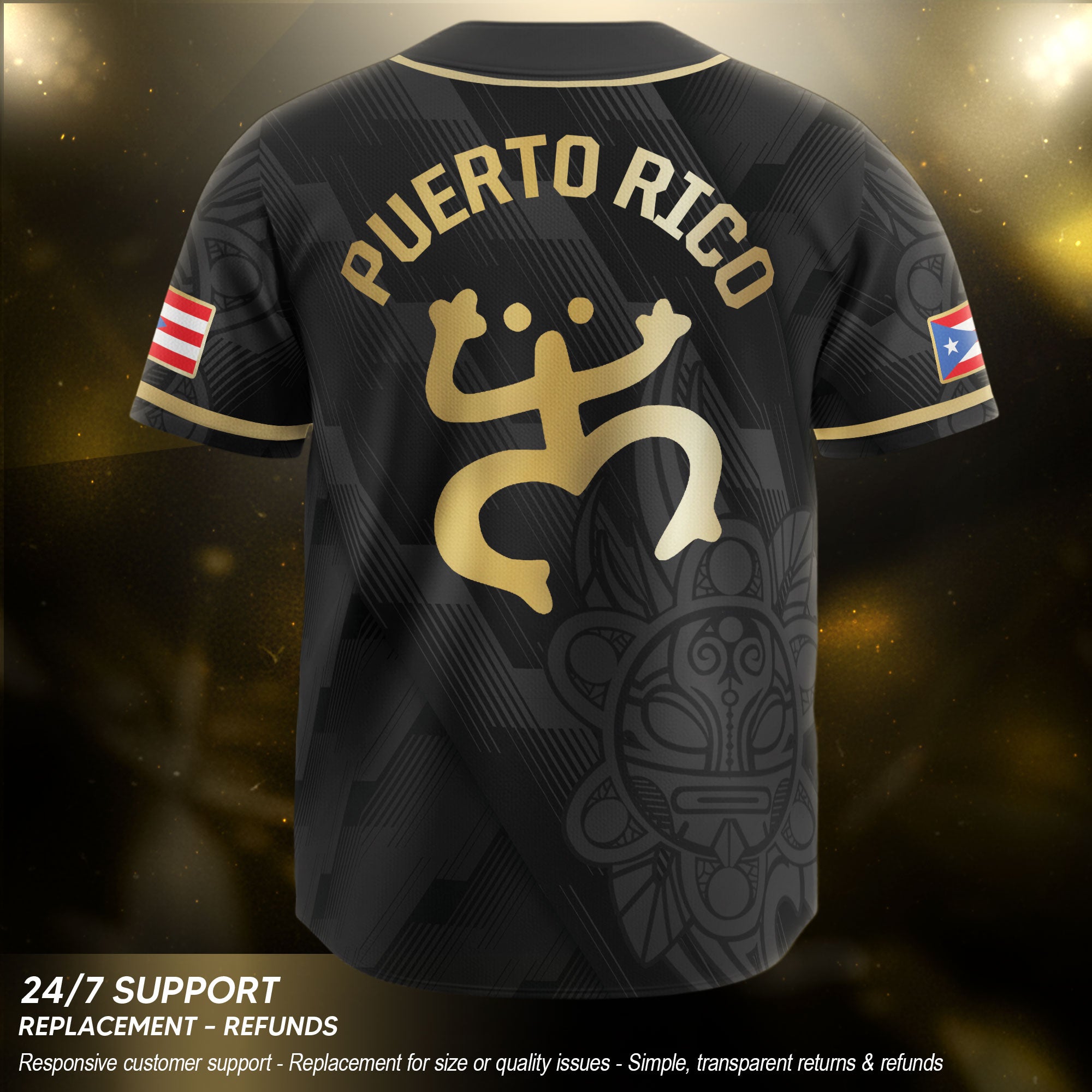Puerto Rico Boricua Jerseys Black Gold Tribal National Heritage Baseball Jersey