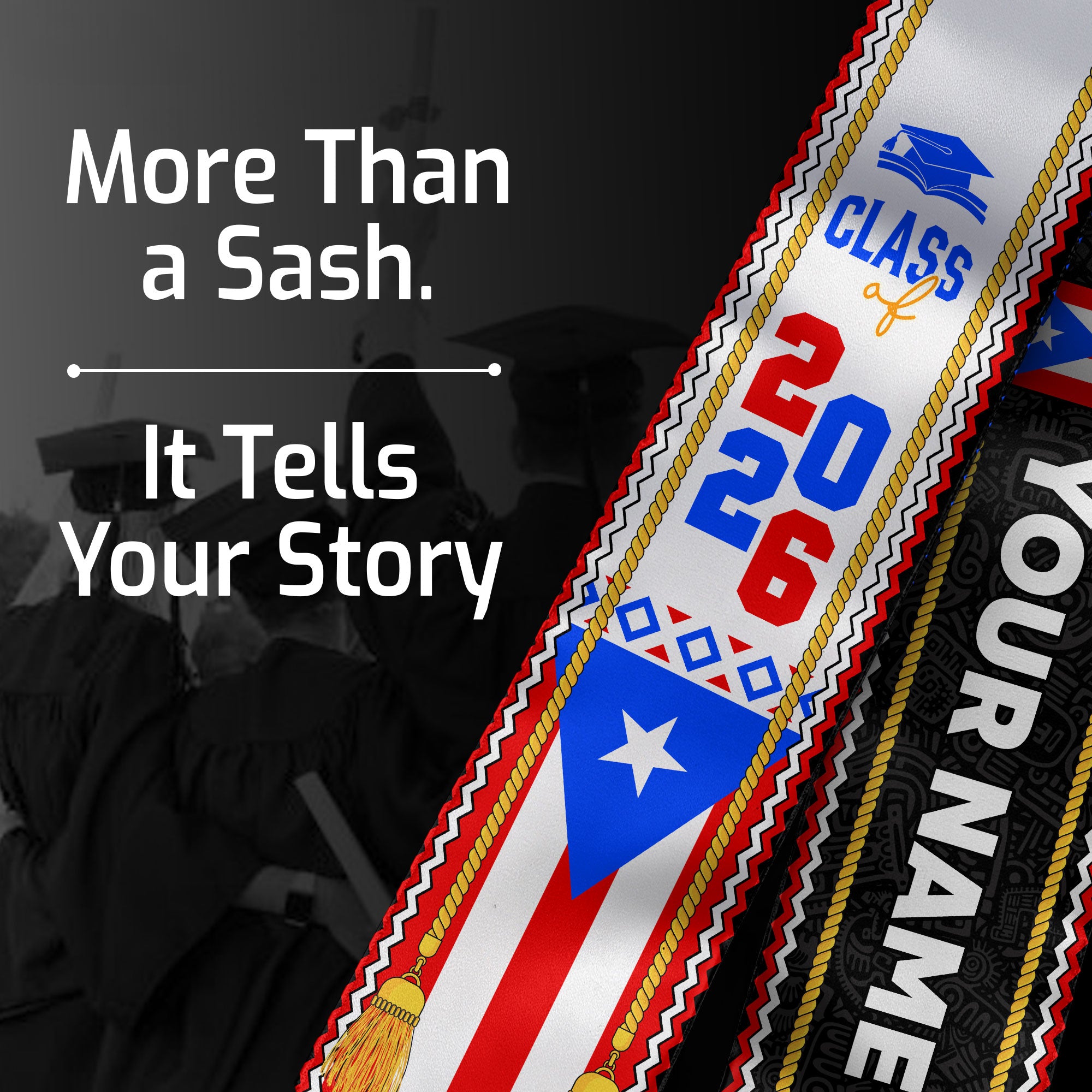 Custom Puerto Rico American Flag Graduation Sash 2026 Tassels Puerto Rican Graduation Stole