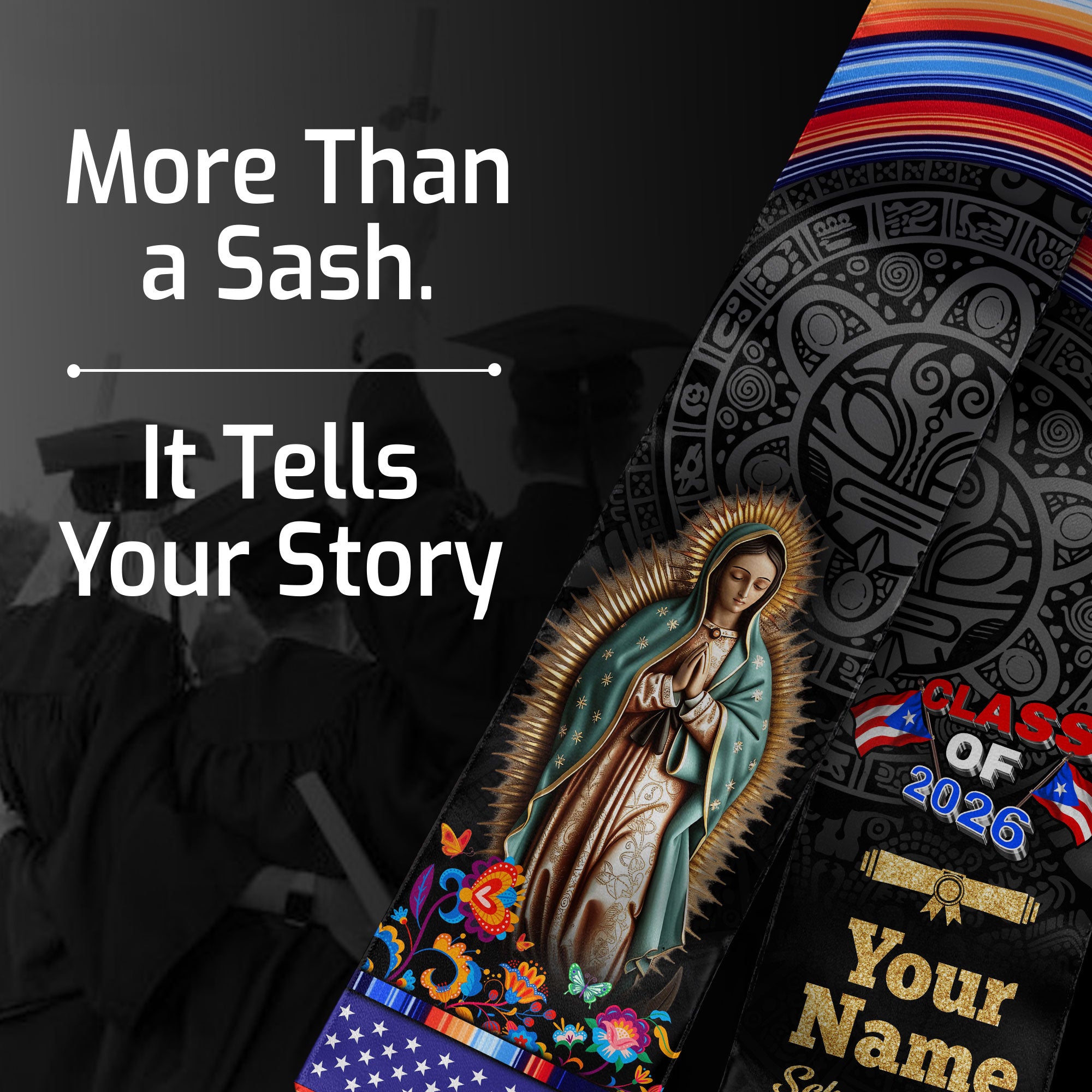 Personalized Puerto Rican Graduation Stole Custom Name Class of 2026 Virgin Mary Senior Sash