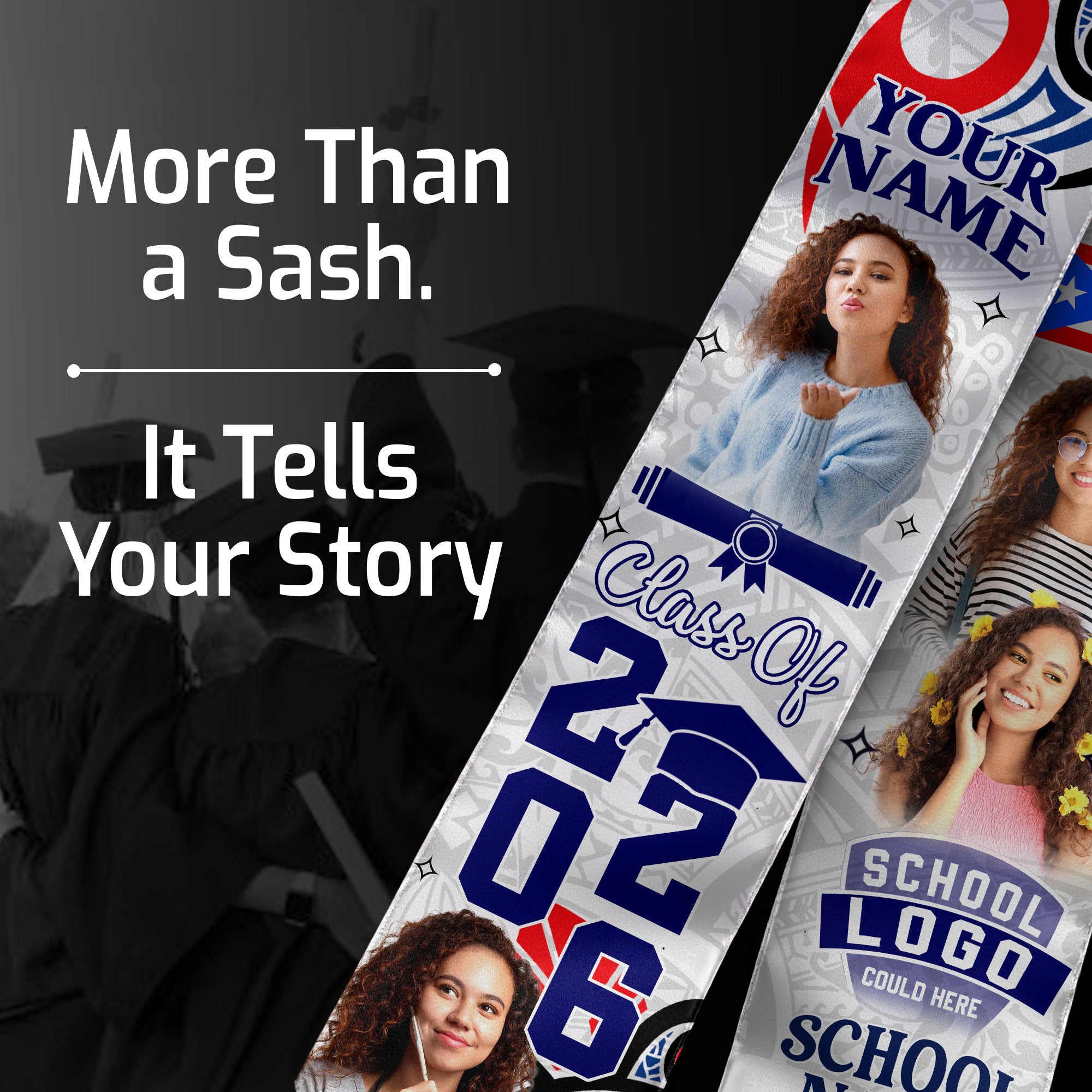 Custom Photo Name Puerto Rico Flag Taino Pattern Class of 2026 Graduation Stole