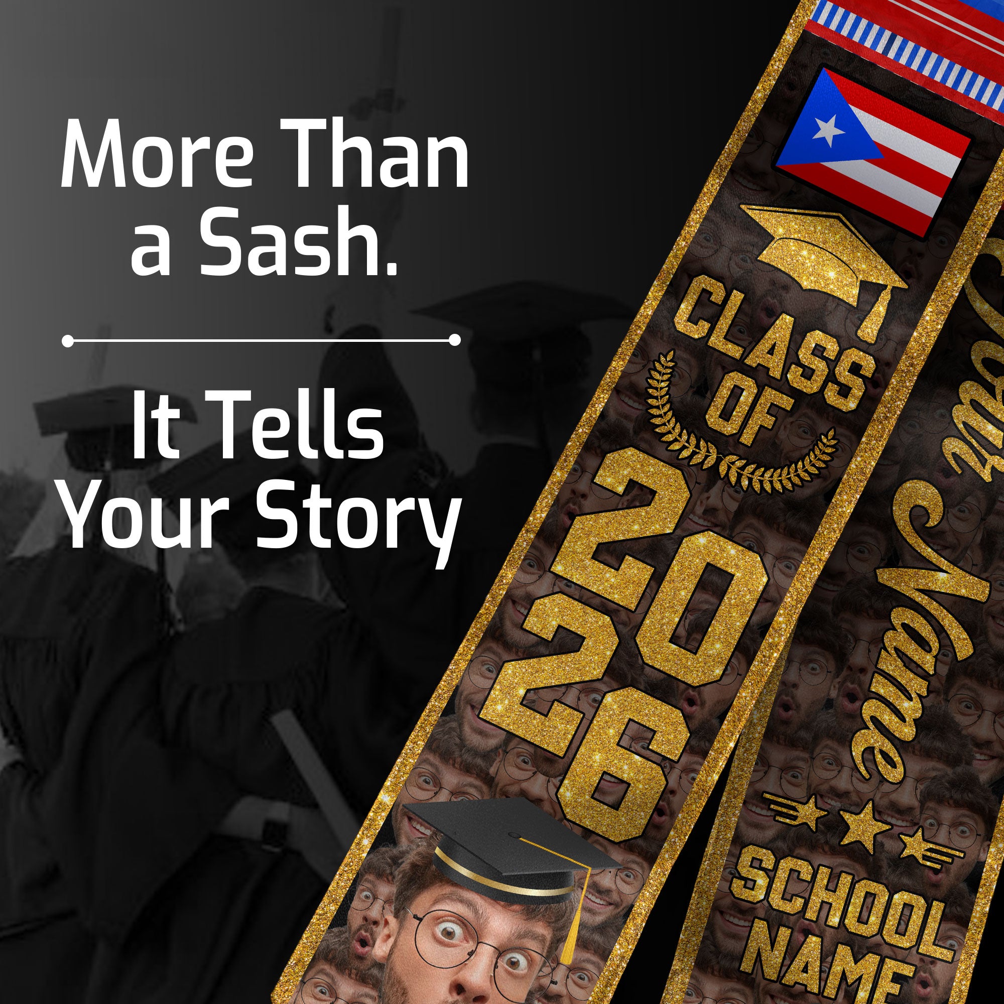 Custom Photo Name Puerto Rico Flag Taino Tribal Class of 2026 Graduation Stole