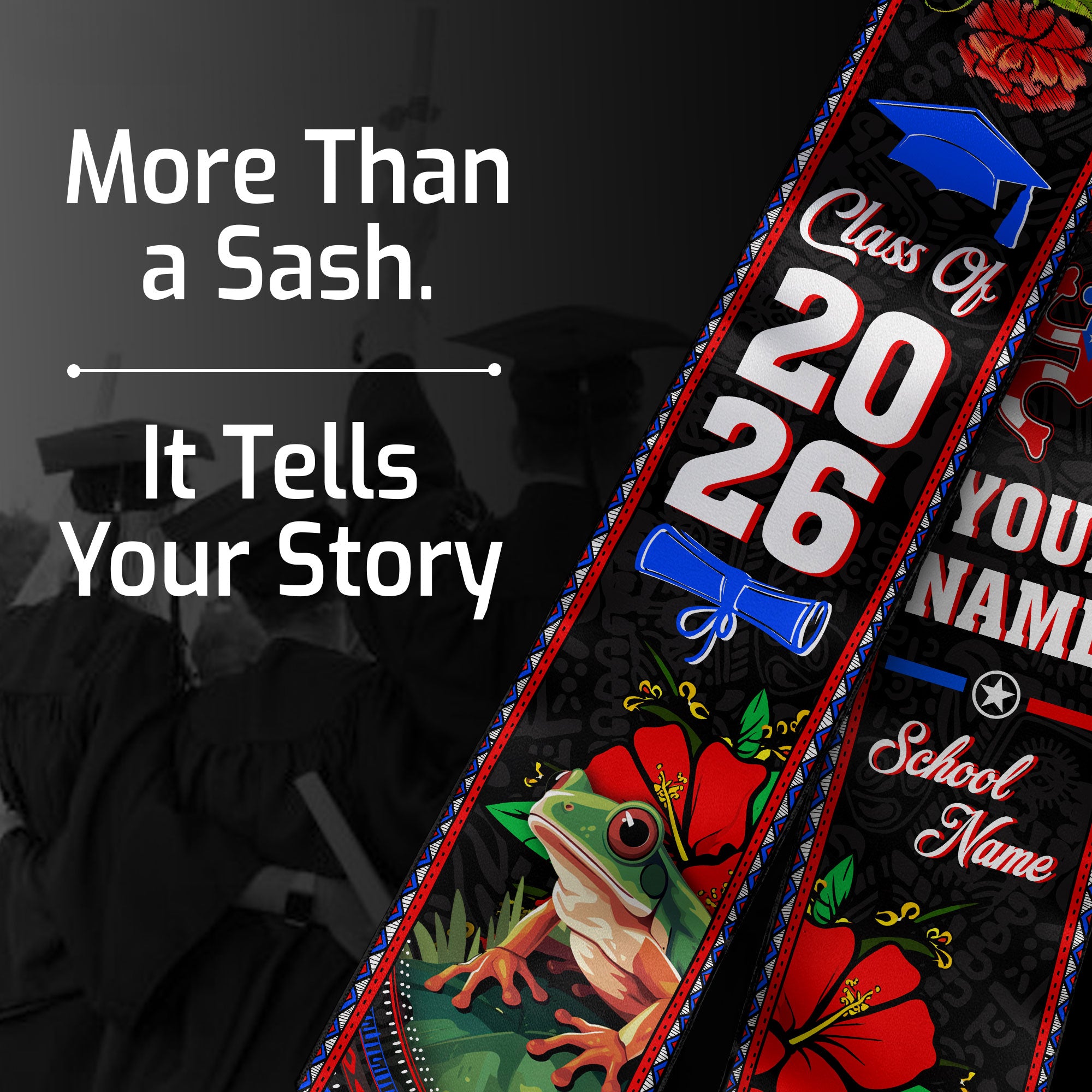 Custom Puerto Rico Graduation Stole 2026 Coqui Frog Floral Heritage Graduation Sash