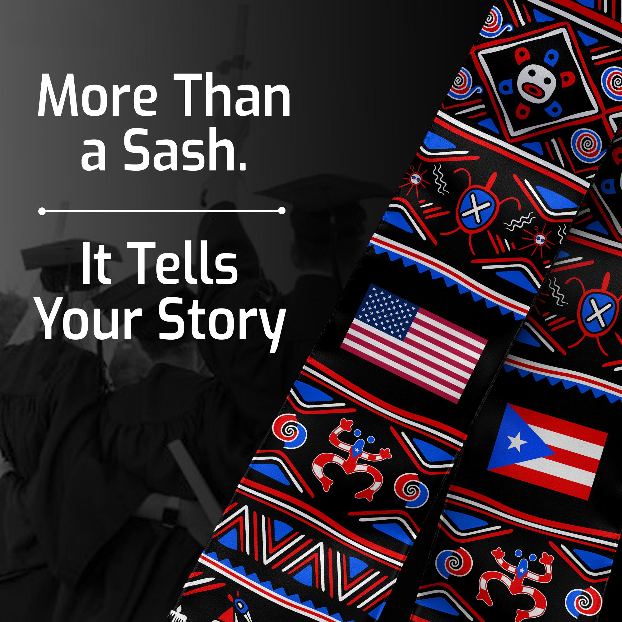 Puerto Rico USA Flag Taino Symbol Ethnic Pattern Heritage Graduation Sash Graduation Stole