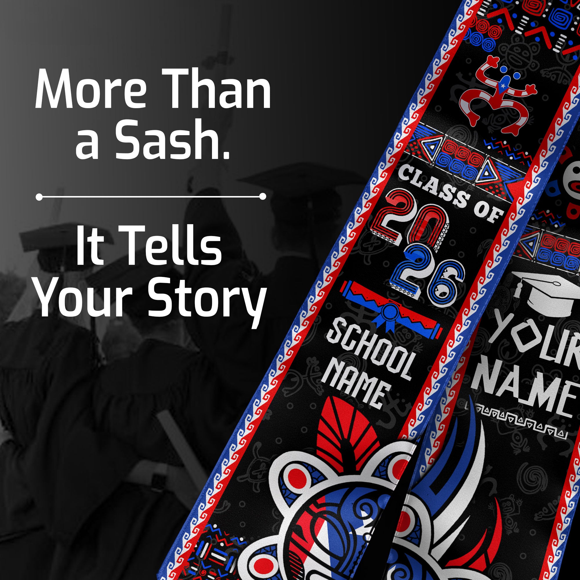 Puerto Rico Graduation Stole 2026 Custom Name Taino Art Puerto Rican Flag Graduation Sash