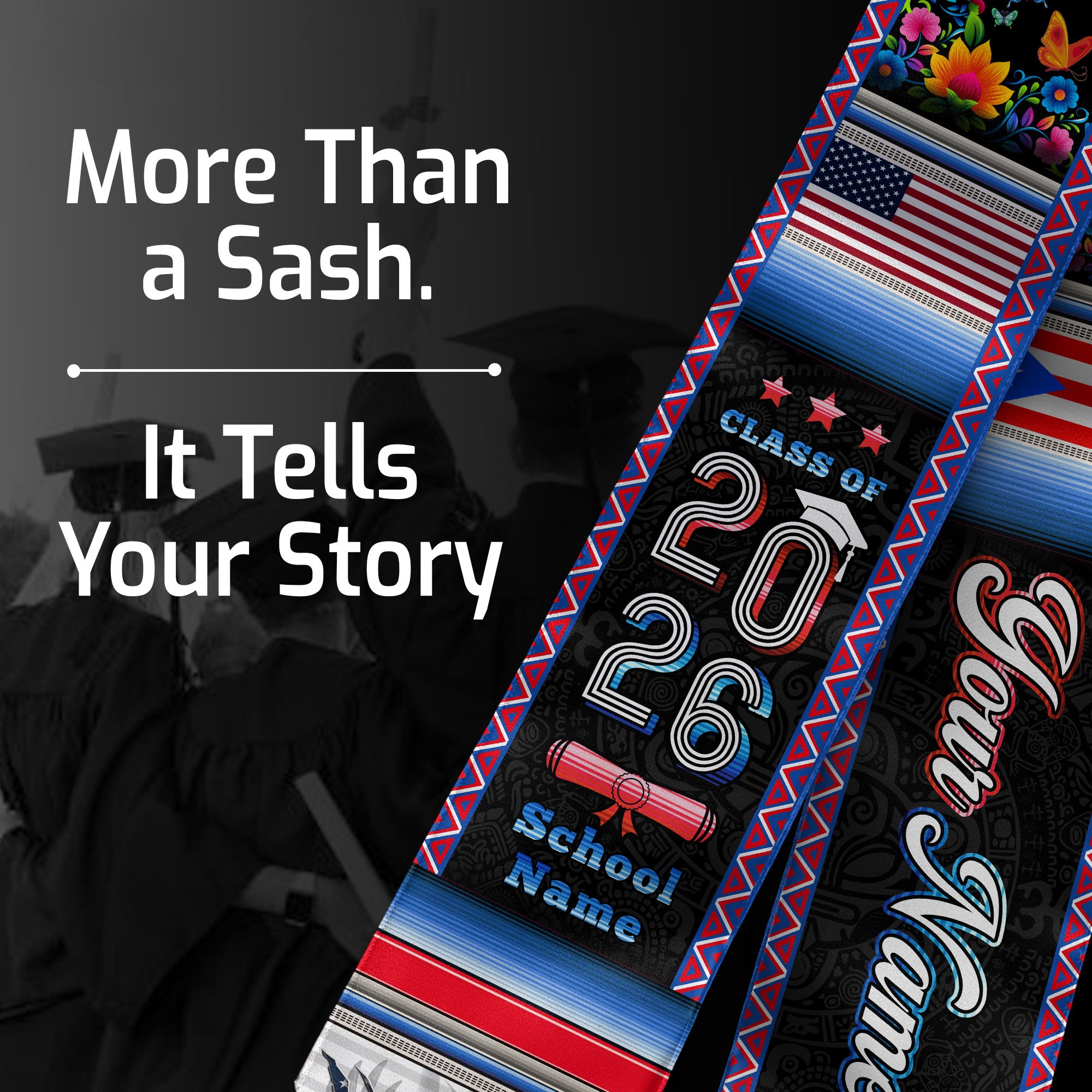 Custom Puerto Rico American Flag Graduation Sash 2026 Eagle Floral Puerto Rico Stole