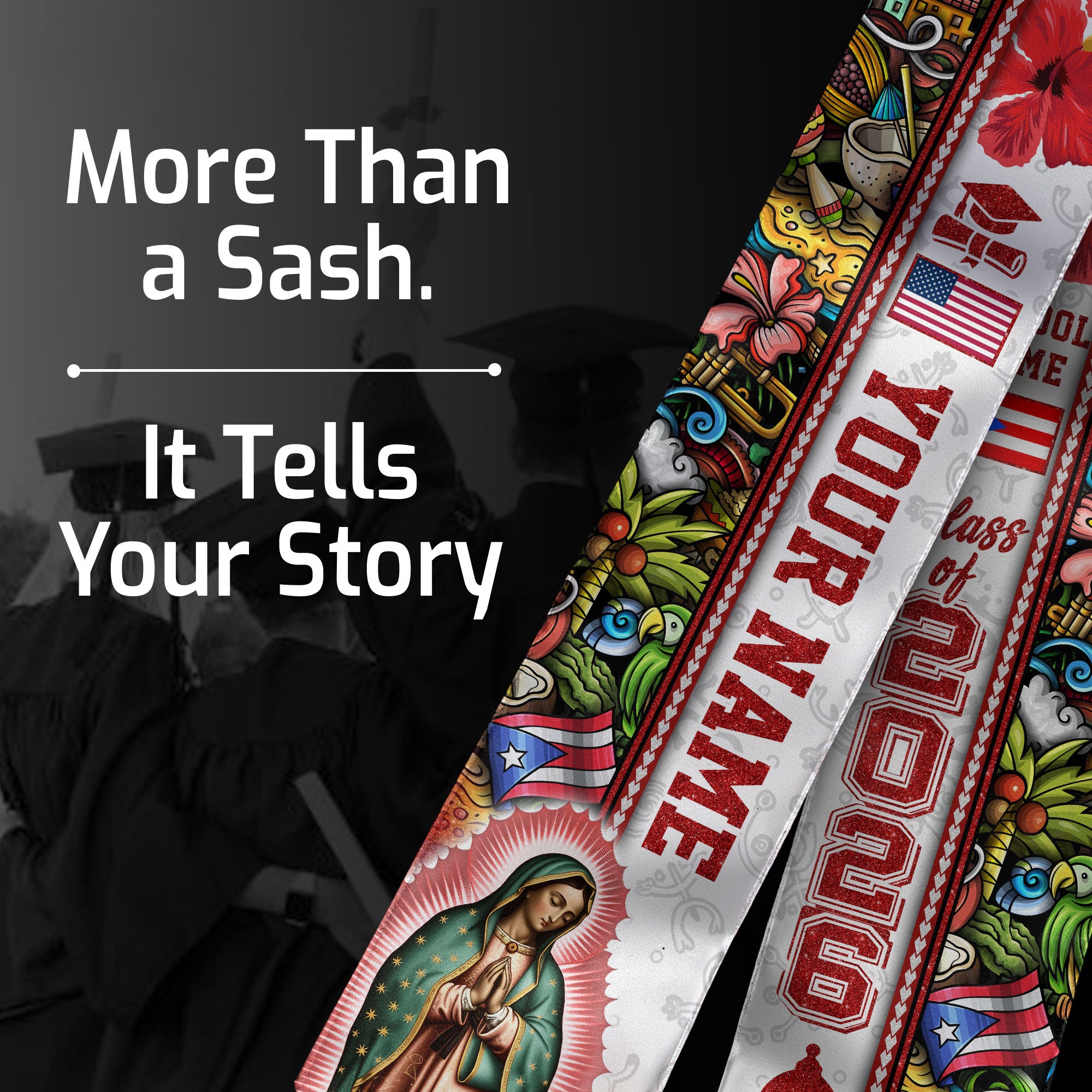 Custom Puerto Rico Graduation Sash 2026 Virgin Mary American Flag Coqui Frog Stole Gift