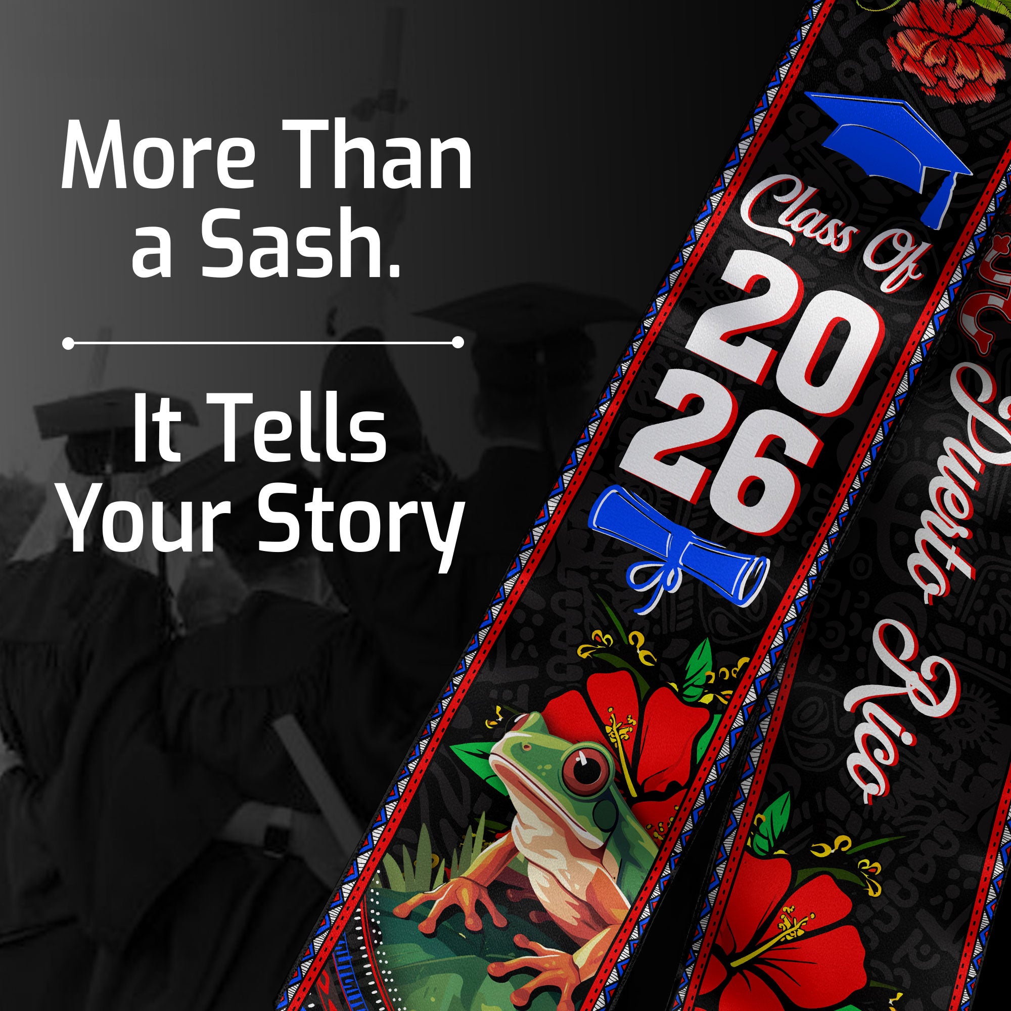 Puerto Rico Coqui Frog Hibiscus Flower Heritage Class of 2026 Graduation Sash Graduation Stole