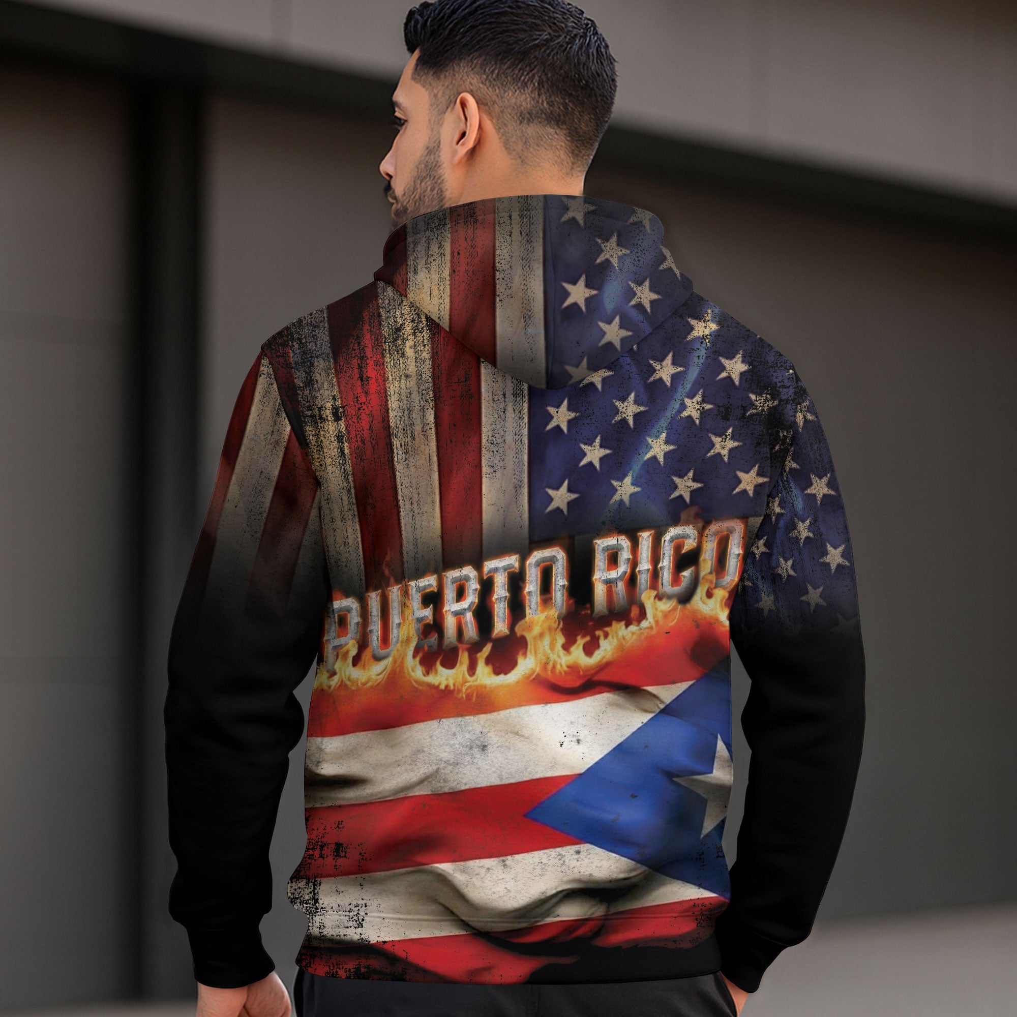 Puerto Rico USA Flag Boricua Coqui Frog El Morro Torn Black Red White Blue Hoodie
