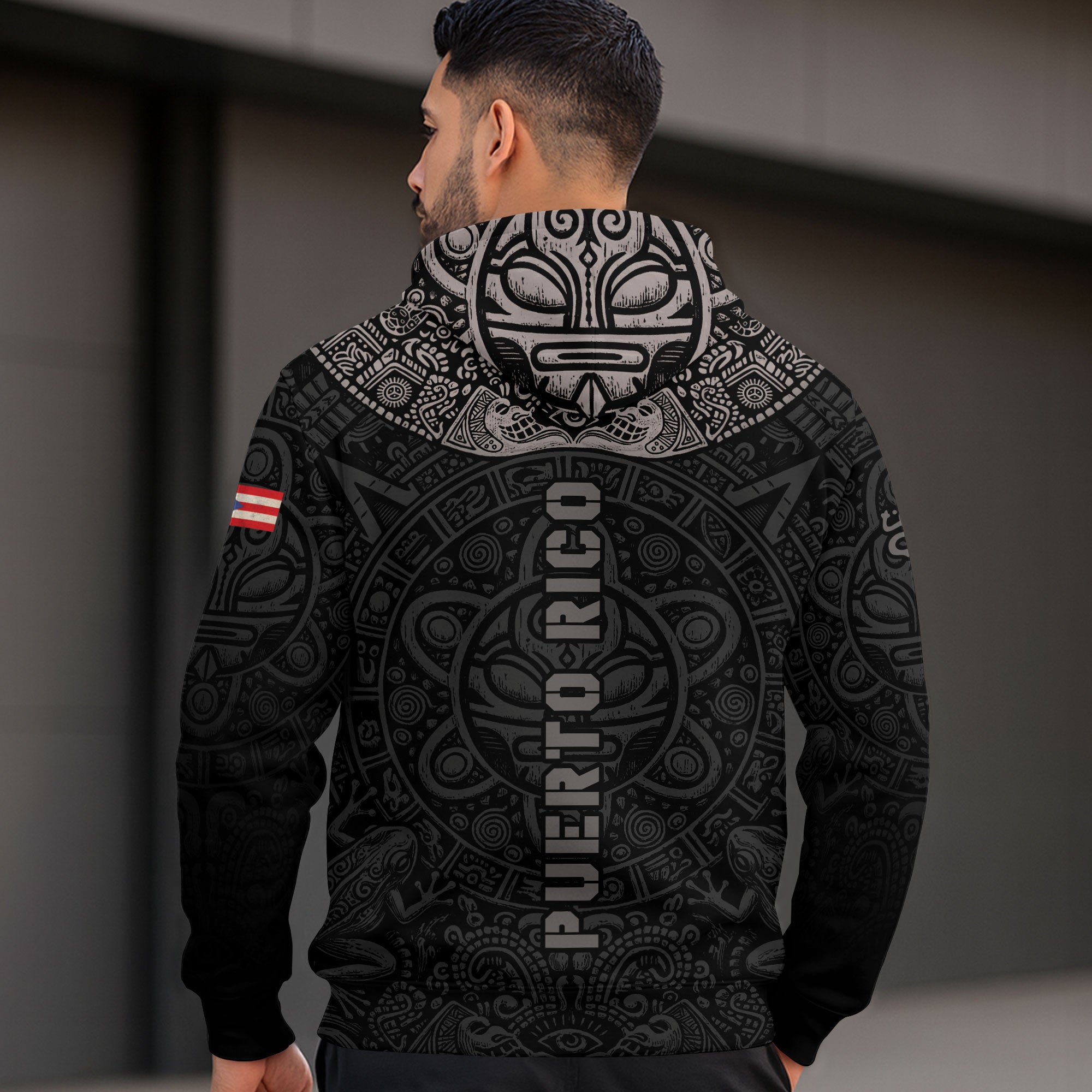 Puerto Rico Taino Tribal Mask Sun Heritage National Pride Black Boricua Hoodie