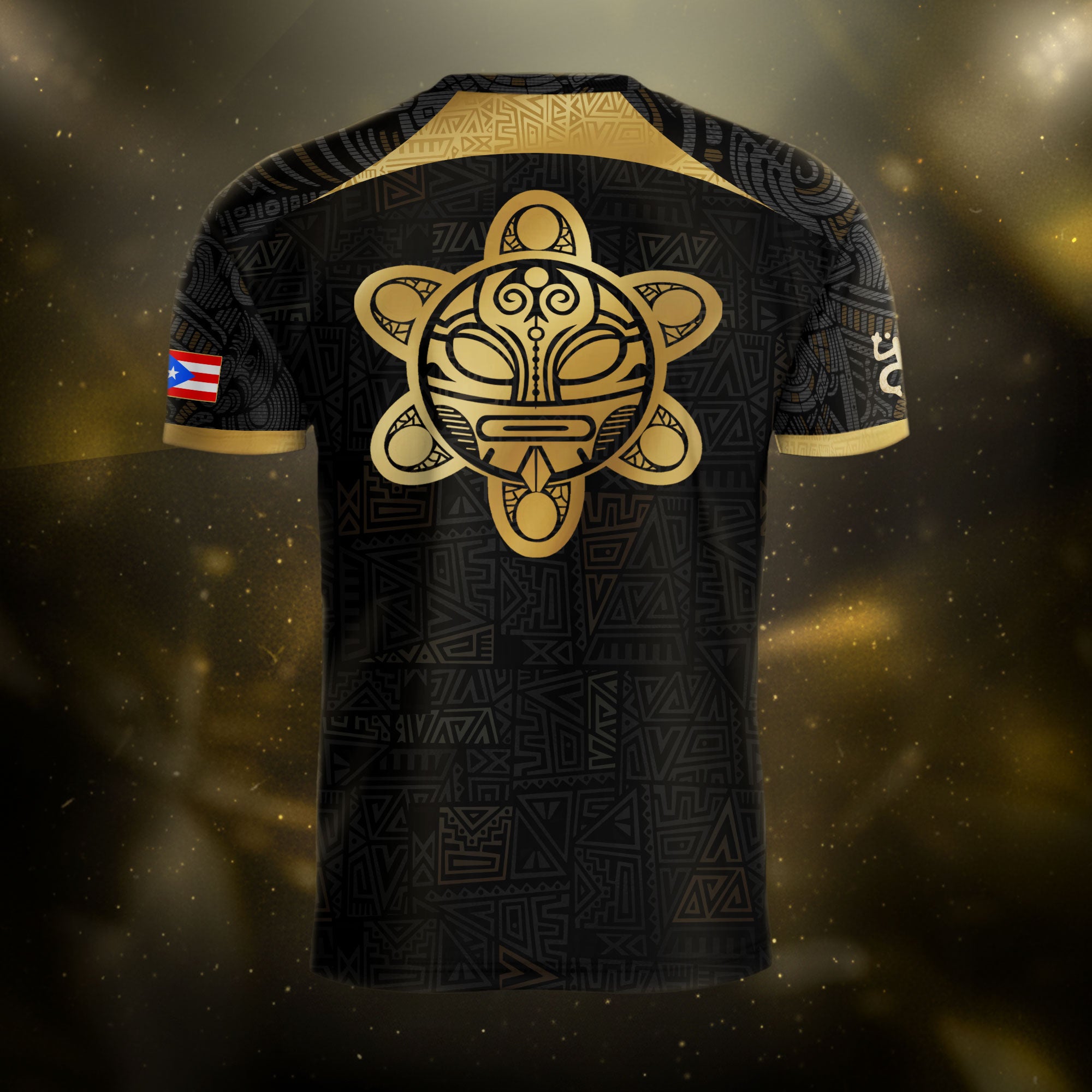 Puerto Rico Black Gold Tribal Graphic Taino Sun National Heritage Soccer Jersey