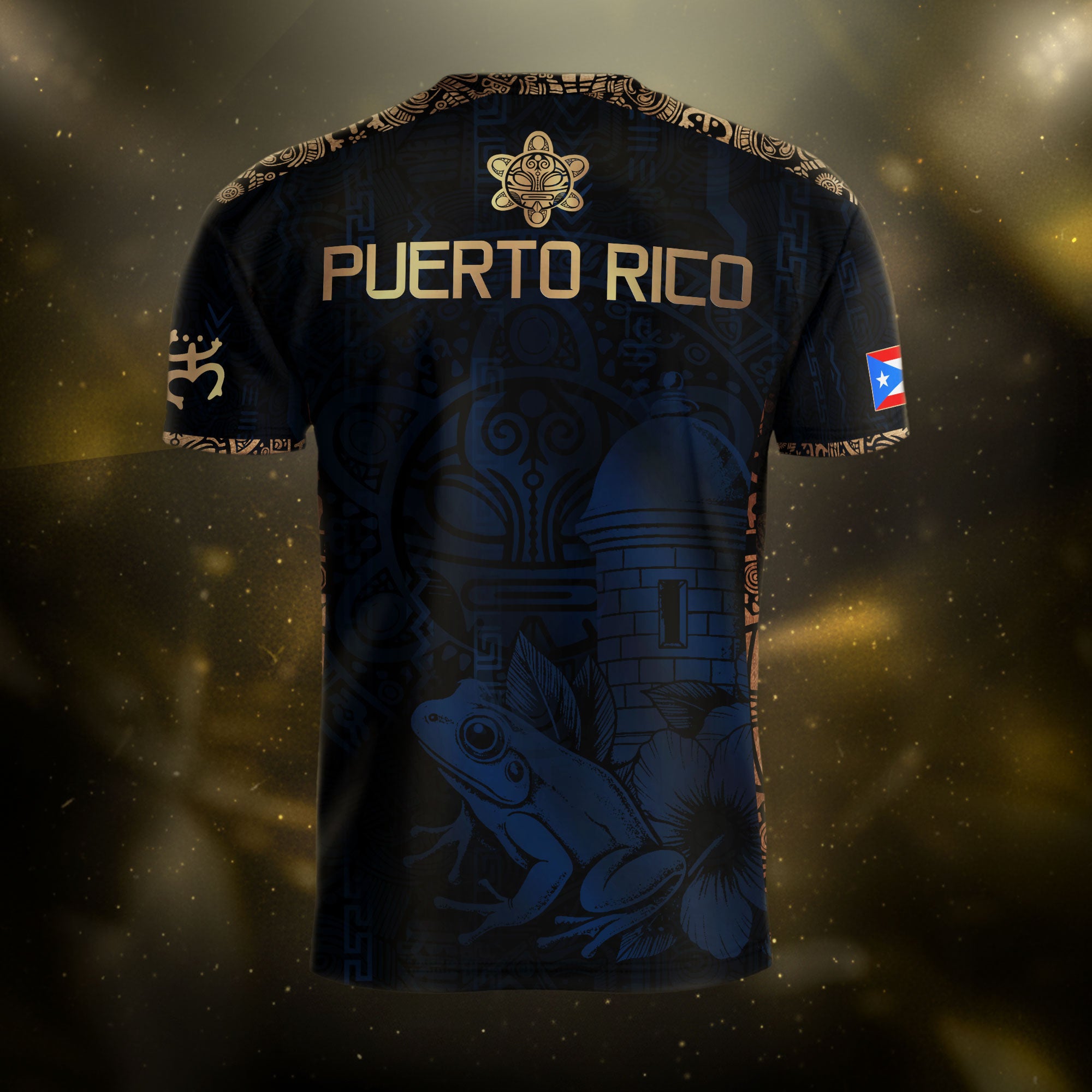 Puerto Rico Navy Gold Taino Sun National Heritage Floral Boricua Pride Soccer Jersey