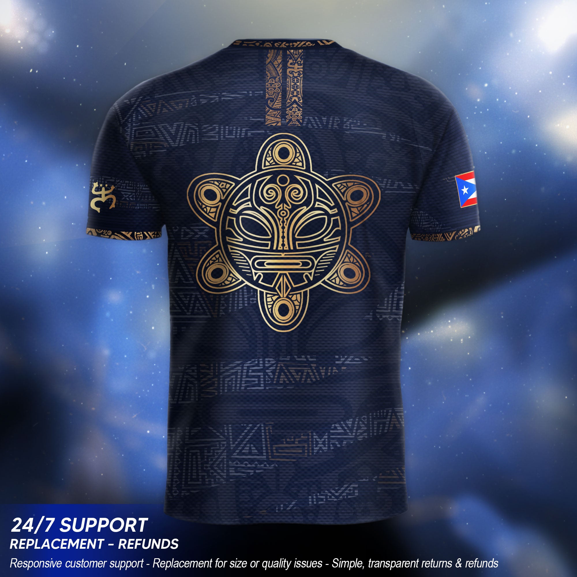 Puerto Rico Navy Gold Taino Tribal Pattern National Heritage Boricua Soccer Jersey