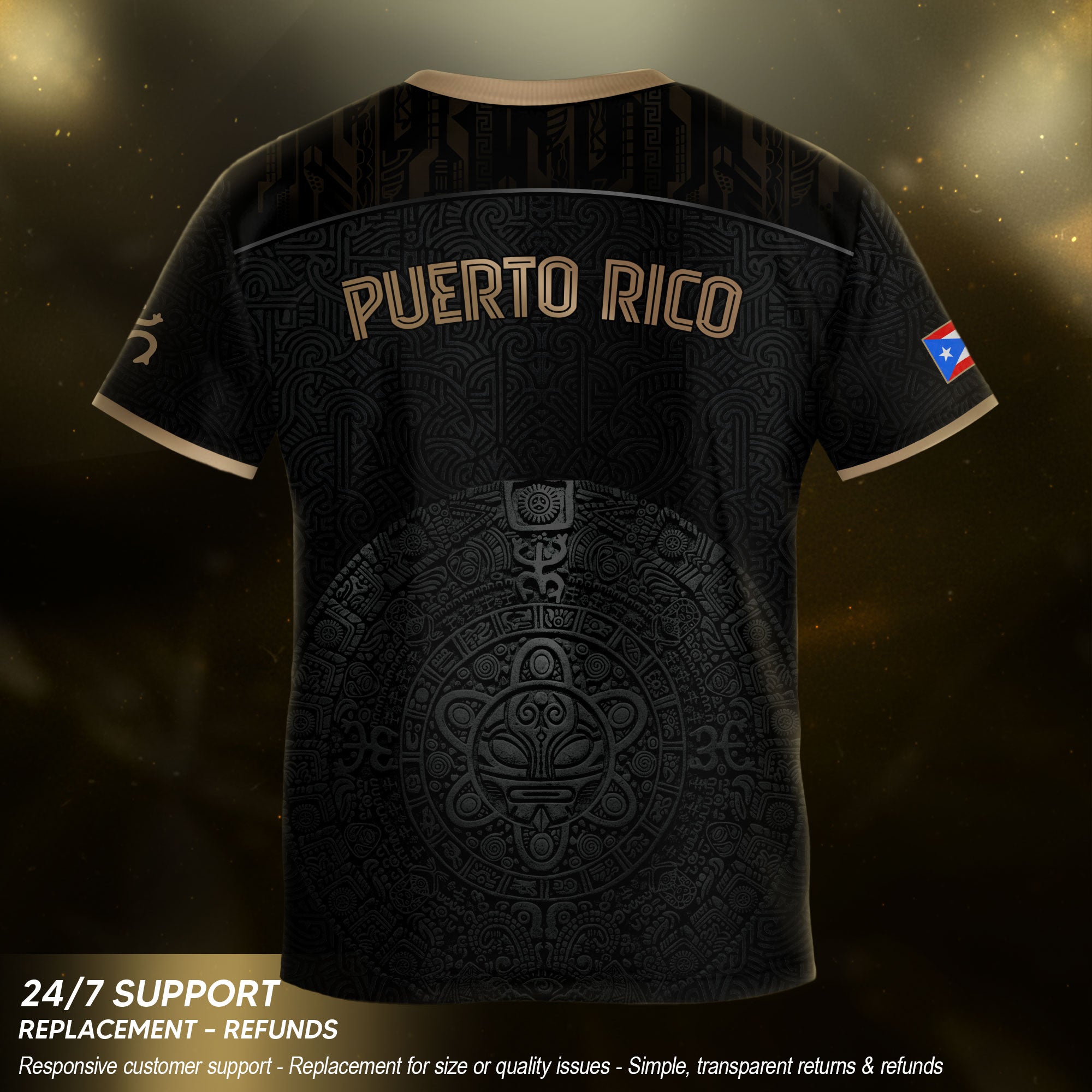 Puerto Rico Kids Youth Black Gold Taino Sun National Heritage Boricua Soccer Jersey