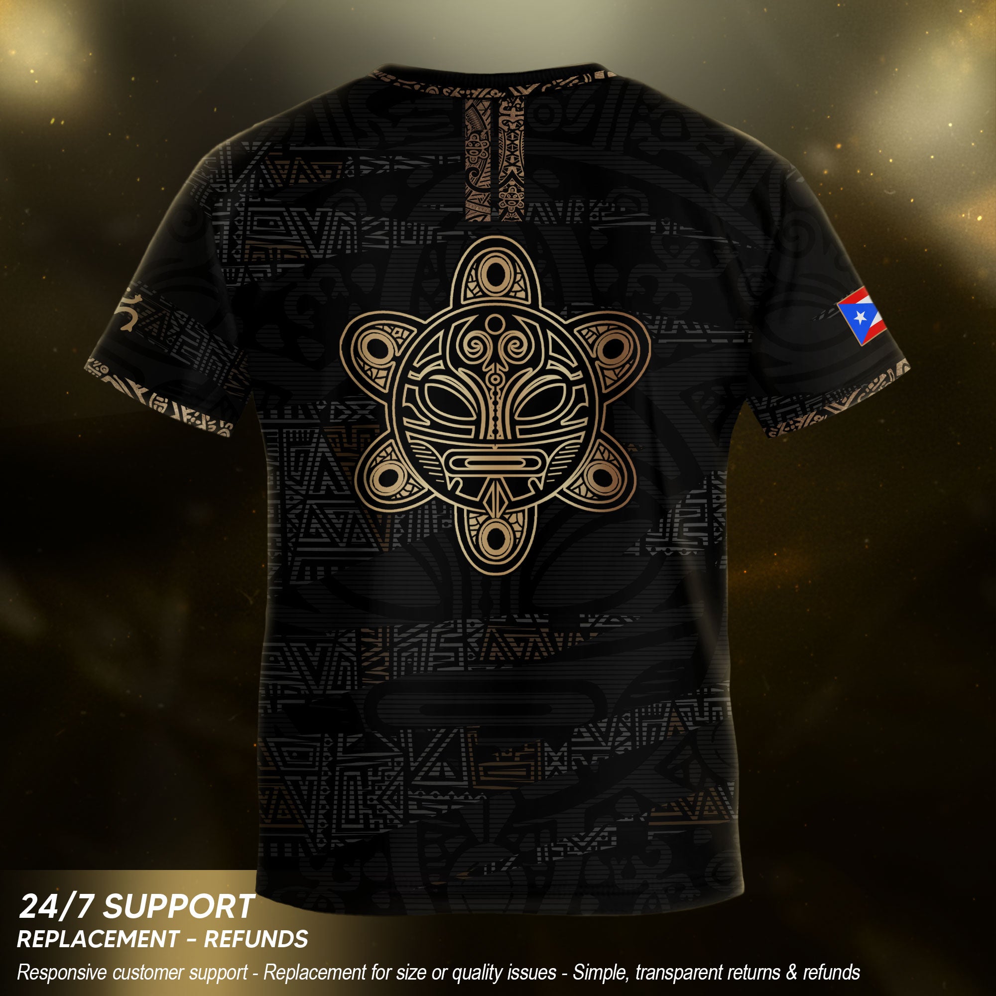 Puerto Rico Kids Youth Black Gold Taino Tribal Pattern National Heritage Soccer Jersey