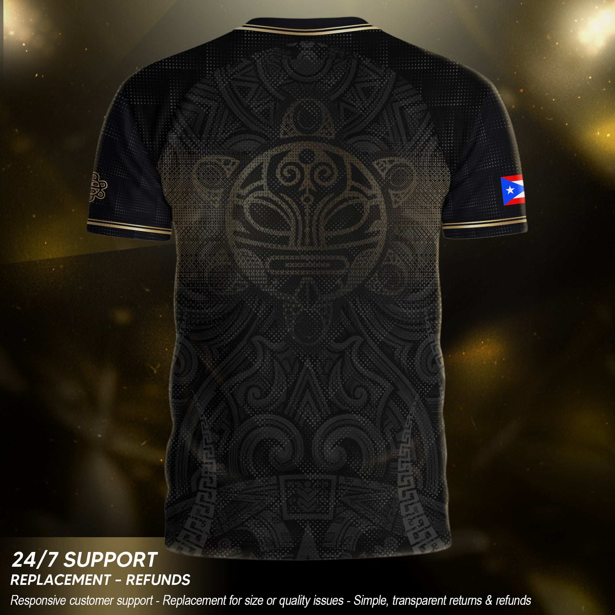 Puerto Rico Boricua Coqui Frog Taino Tribal National Soccer Jersey Black Gold